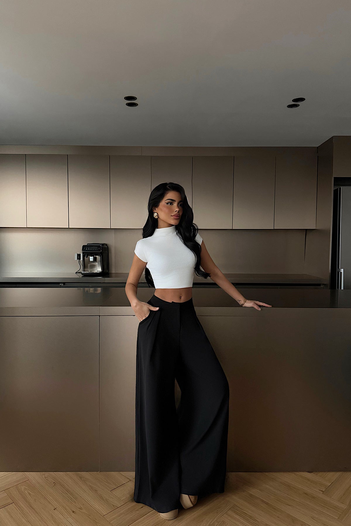 Siyah Palazzo Yüksek Bel Pantolon ATE-2560