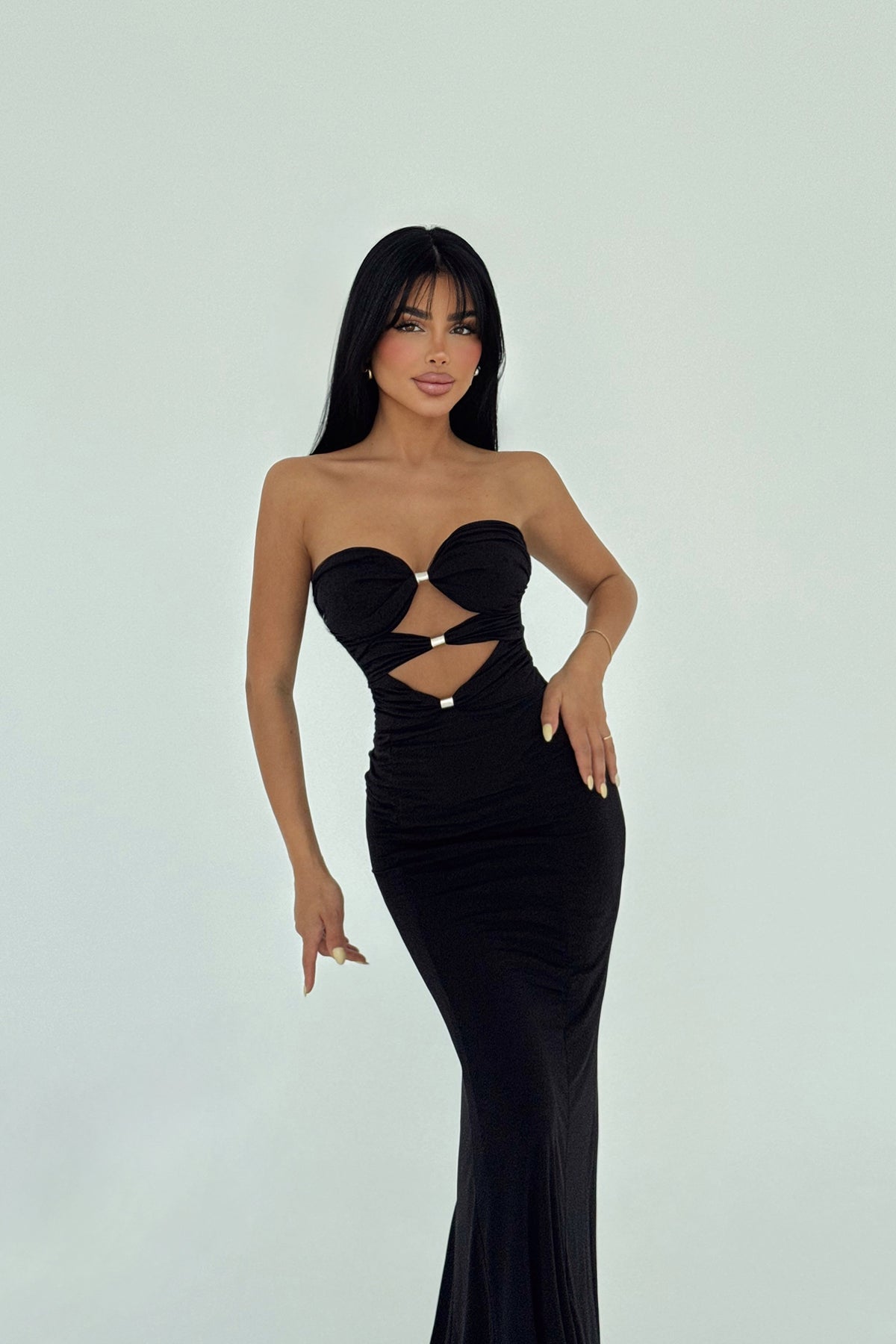 Siyah Kenley Uzun Elbise ATE-2906