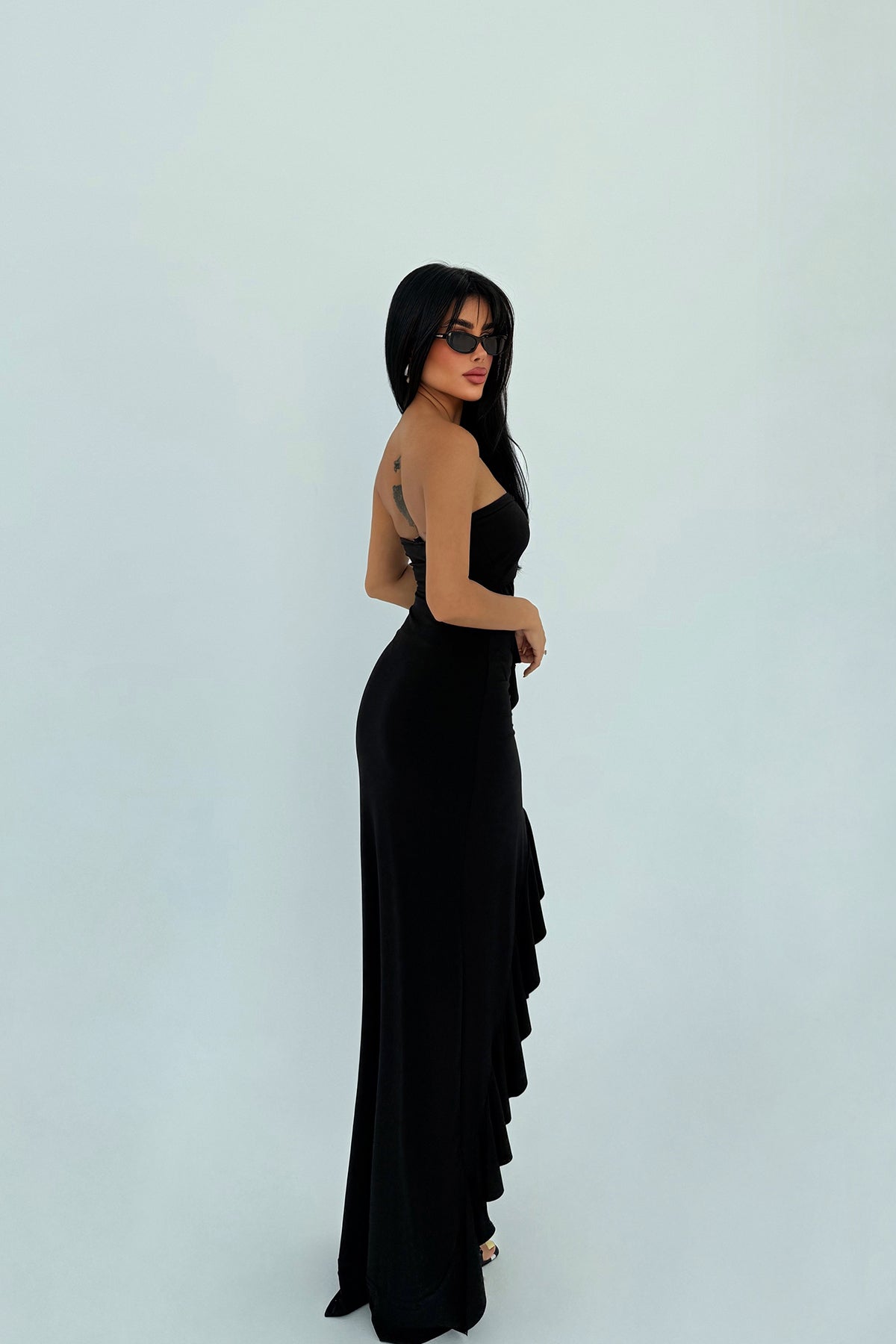 Siyah Pencere Detay Uzun Elbise ATE-2931