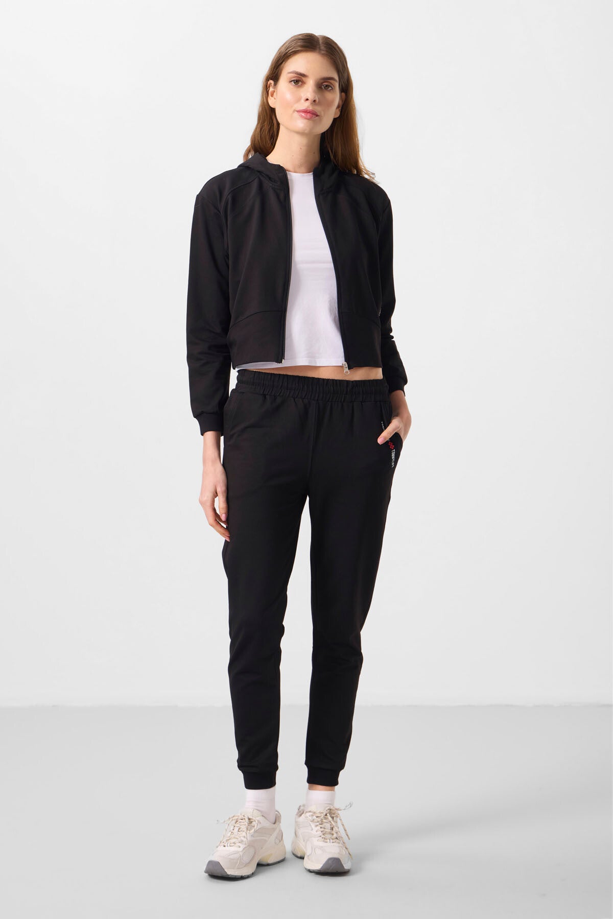 Siyah Kapüşonlu Fermuarlı Oversize Kadın Eşofman Takım - 95328