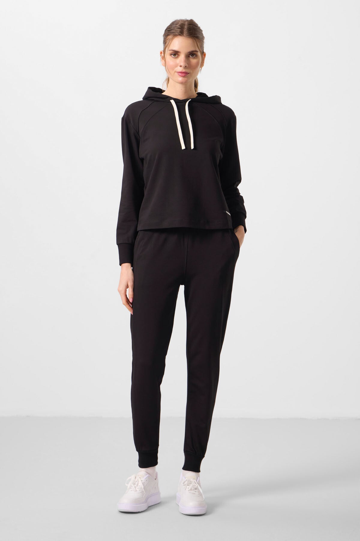 Siyah Kapüşonlu Oversize Kadın Eşofman Takım - 95336