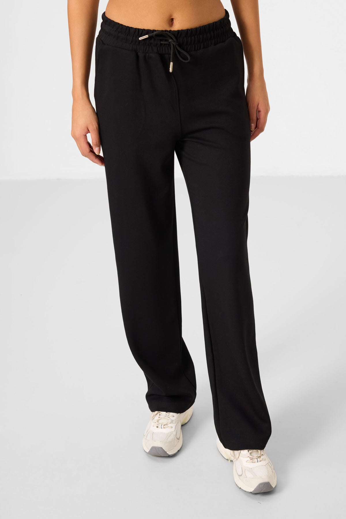 Siyah Yumuşak Dokulu Kapüşonlu Oversize Kadın Eşofman Tunik Takım - 95348