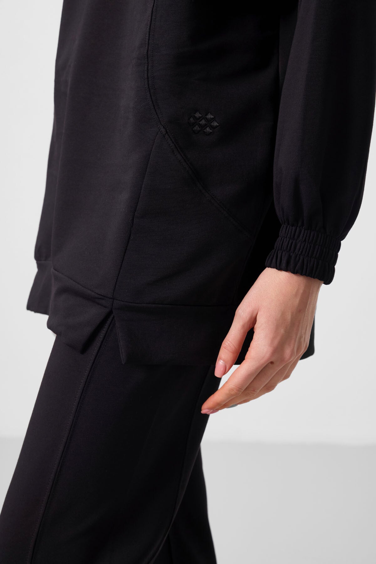 Siyah O Yaka Basic Oversize Kadın Eşofman Tunik Takım - 95347