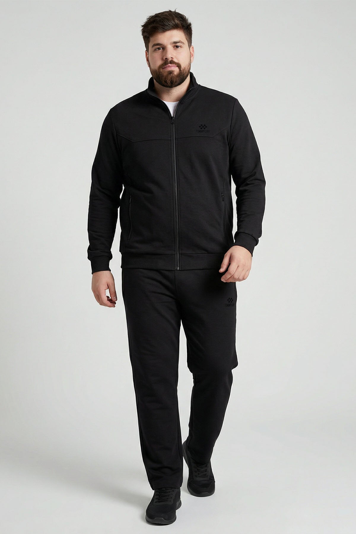 Siyah Dik Yaka Battal Büyük Beden Erkek Eşofman Takım - 85176