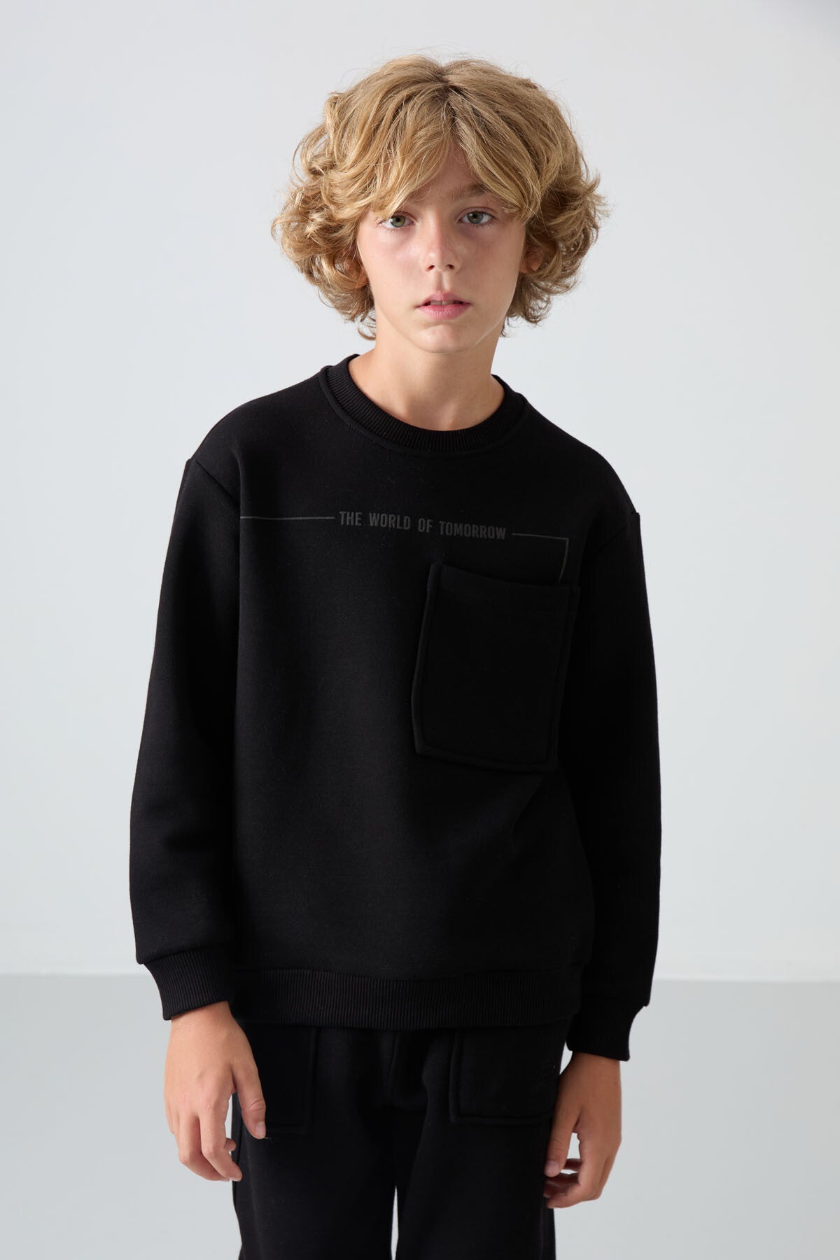 Siyah Pamuklu Kalın İçi Tüylü Yumuşak Dokulu Standart Fit Baskılı Erkek Çocuk Eşofman Takım - 11257