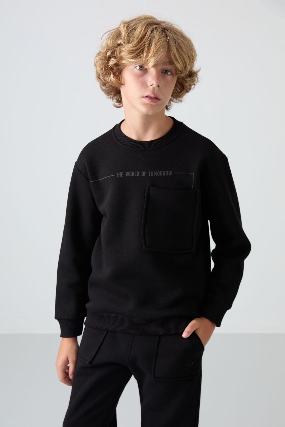 Siyah Pamuklu Kalın İçi Tüylü Yumuşak Dokulu Standart Fit Baskılı Erkek Çocuk Eşofman Takım - 11257