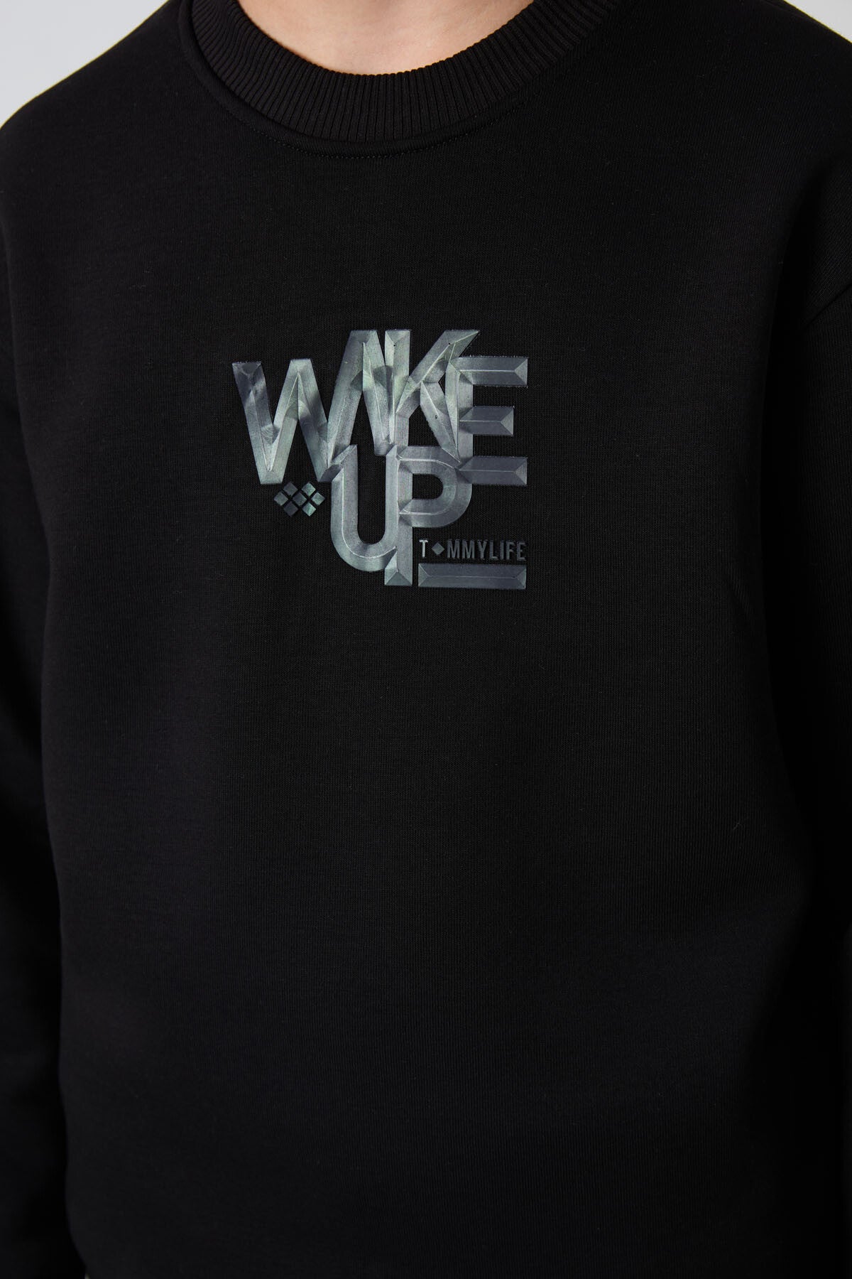 Siyah Pamuklu Kalın İçi Tüylü Yumuşak Dokulu Standart Fit Baskılı Erkek Çocuk Eşofman Takım - 11253