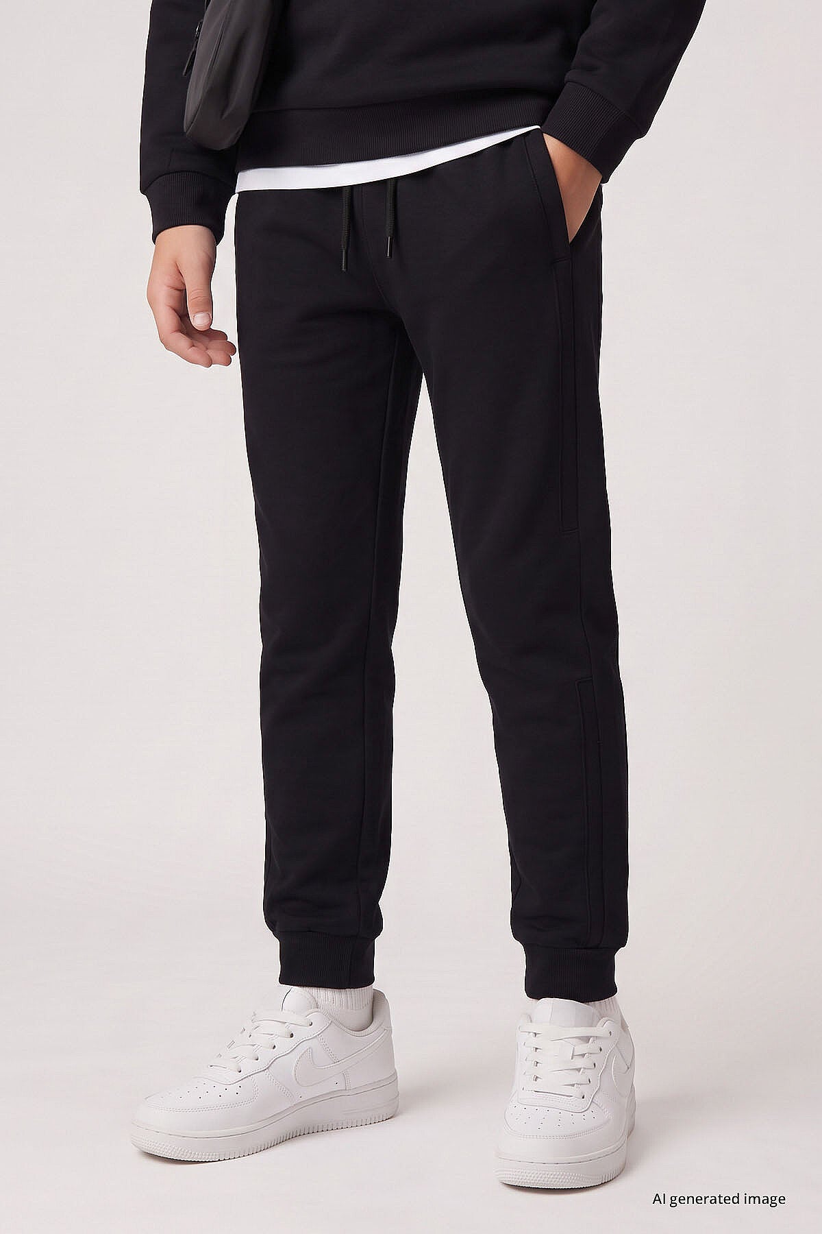 Siyah Standart Fit Basic Dikiş Detaylı Erkek Çocuk Eşofman Takım - 11325