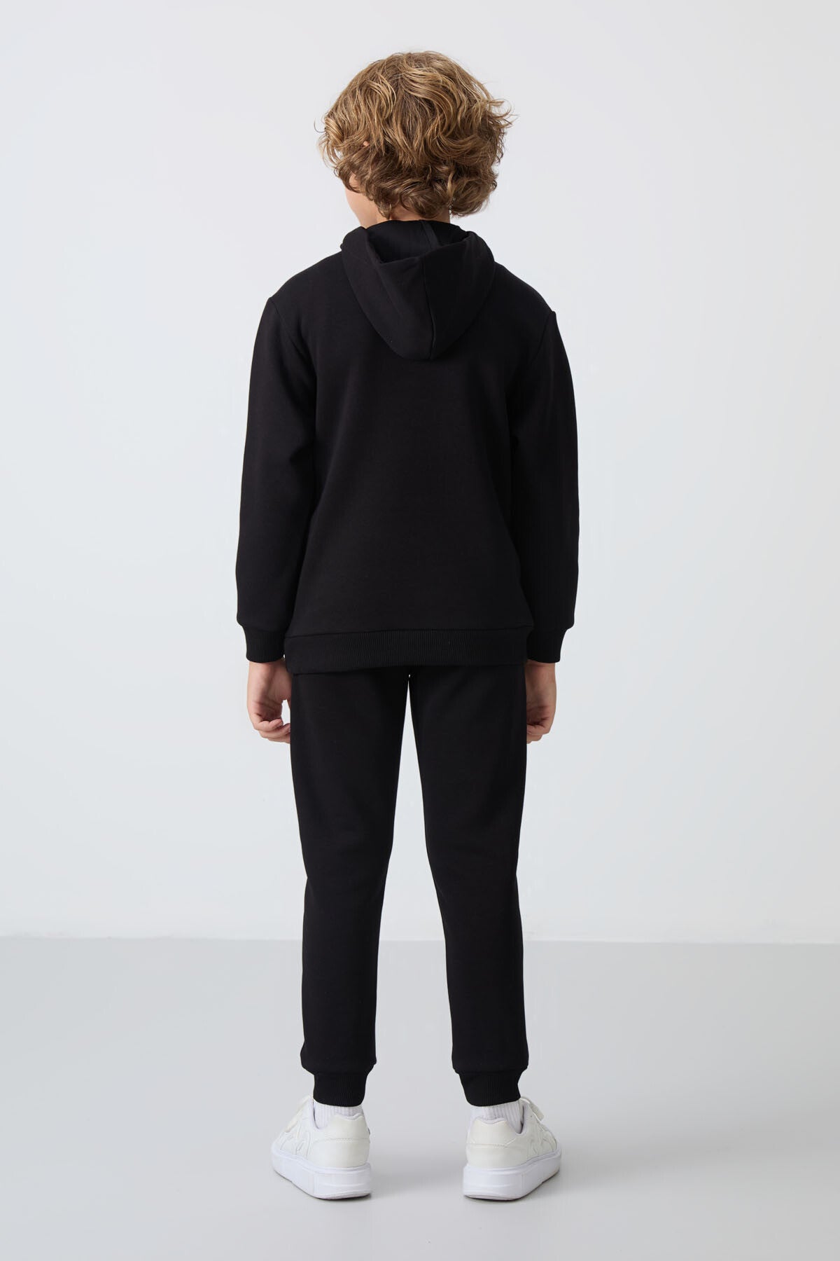 Siyah Pamuklu Kalın İçi Tüylü Yumuşak Dokulu Standart Fit Baskılı Erkek Çocuk Eşofman Takım - 11246