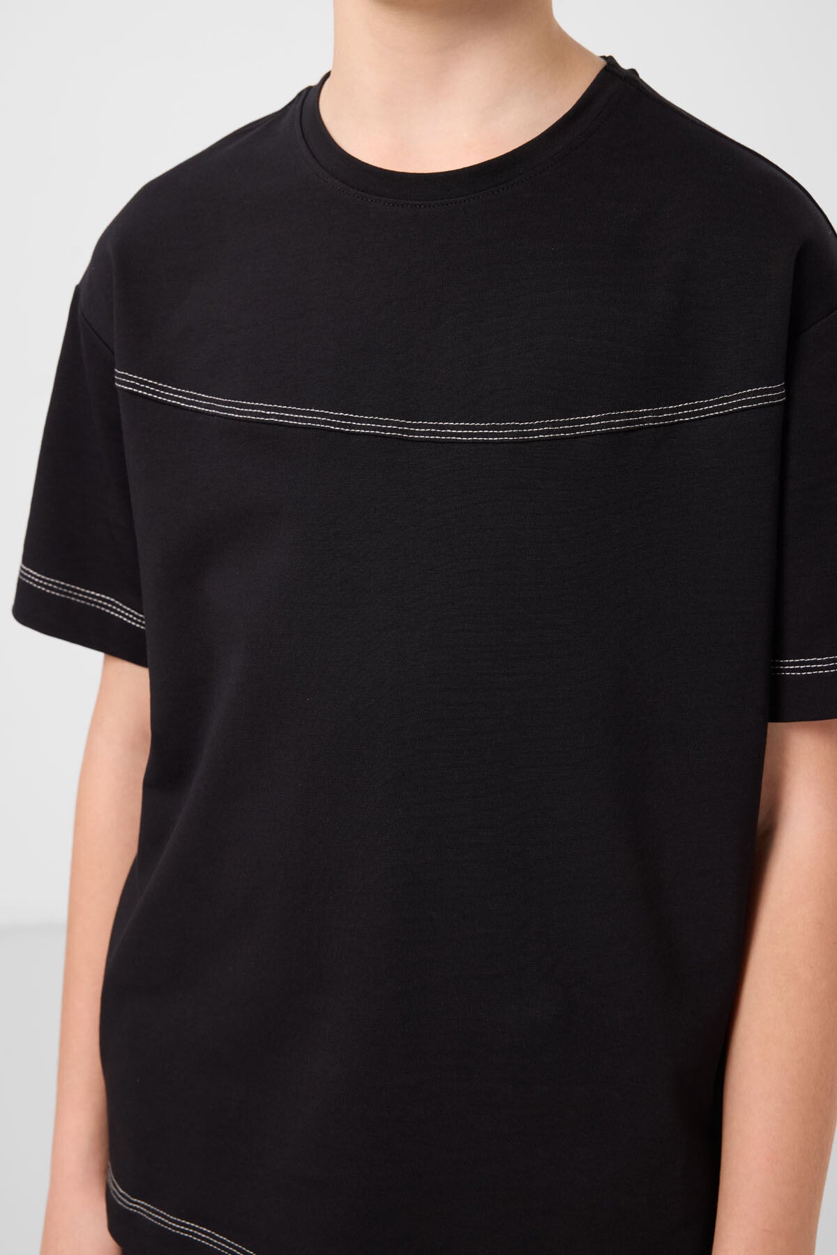 Siyah Pamuklu Oversize Fit Dokuma Hafif Esnek Chino Erkek Çocuk Şort Takım - 11279