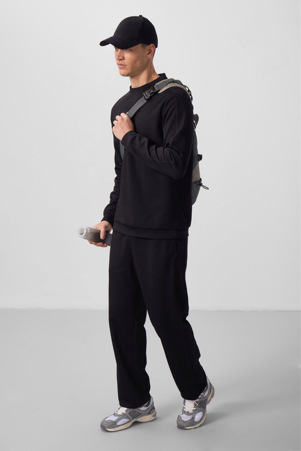 Siyah Yüzeyi Dokulu Oversize Erkek Eşofman Takım - 85275