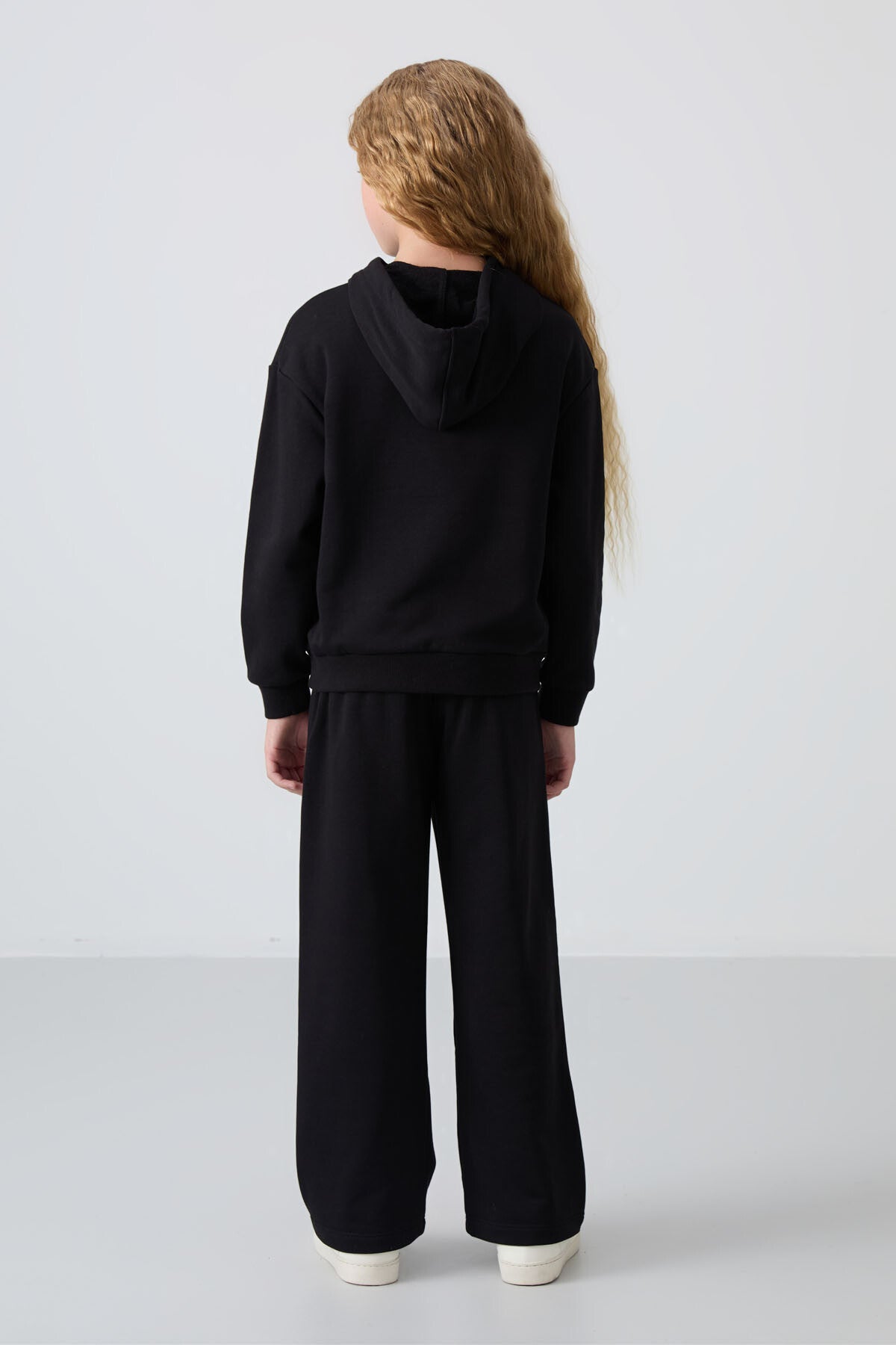 Siyah Pamuklu İçi Tüylü Yumuşak Dokulu Oversize Baskılı Kız Çocuk Eşofman Takım - 75147