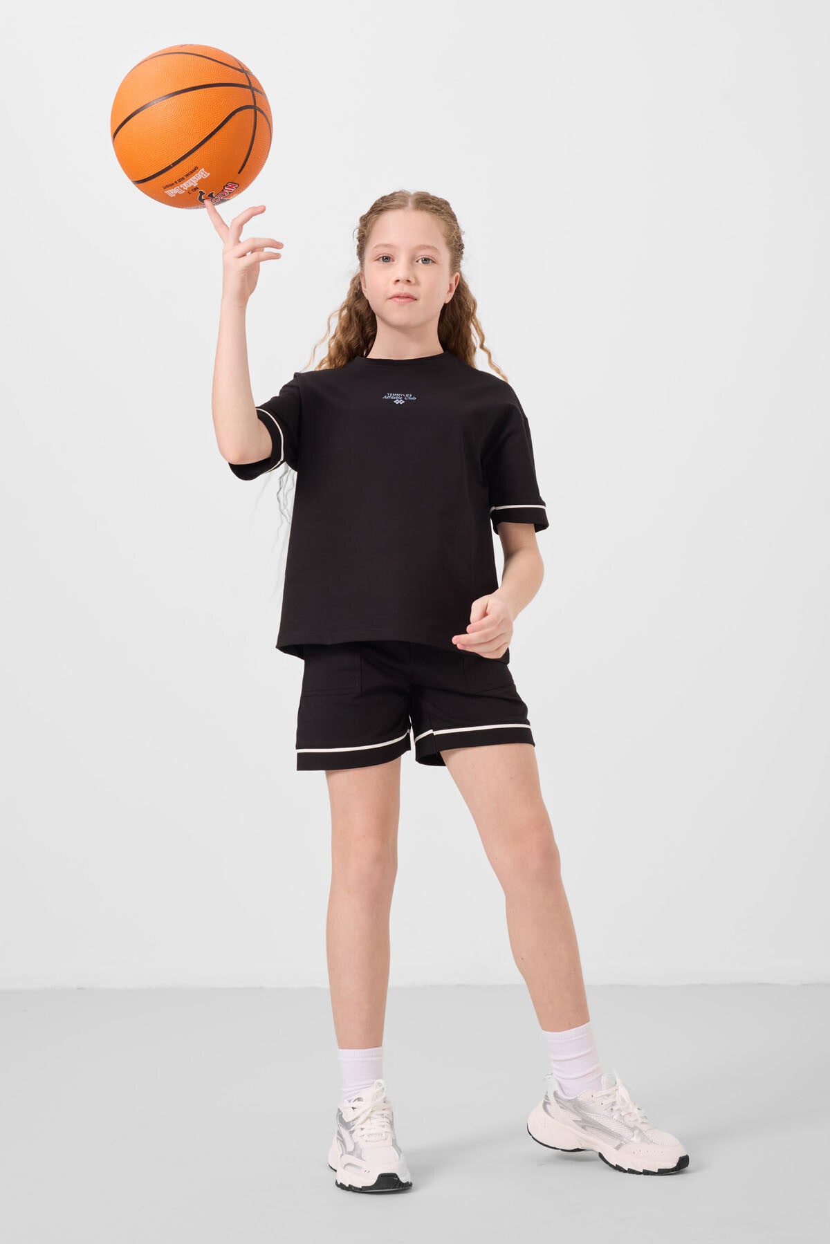 Siyah Pamuklu Yumuşak Dokulu Standart Fit Basic Kız Çocuk Şort Takım - 75183