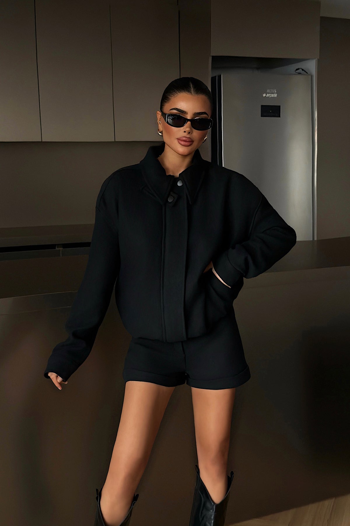 Siyah Marner Şort Ceket Takım ATE-4486