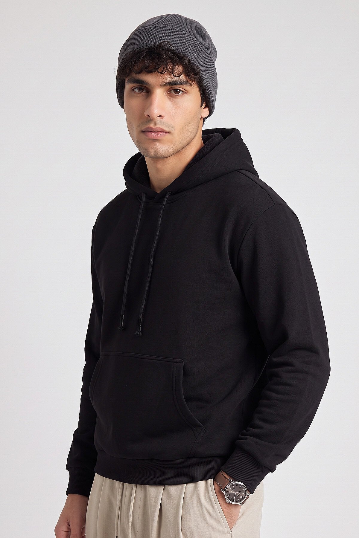 Siyah Standart Kalıp Basic Erkek Sweatshirt - 88513