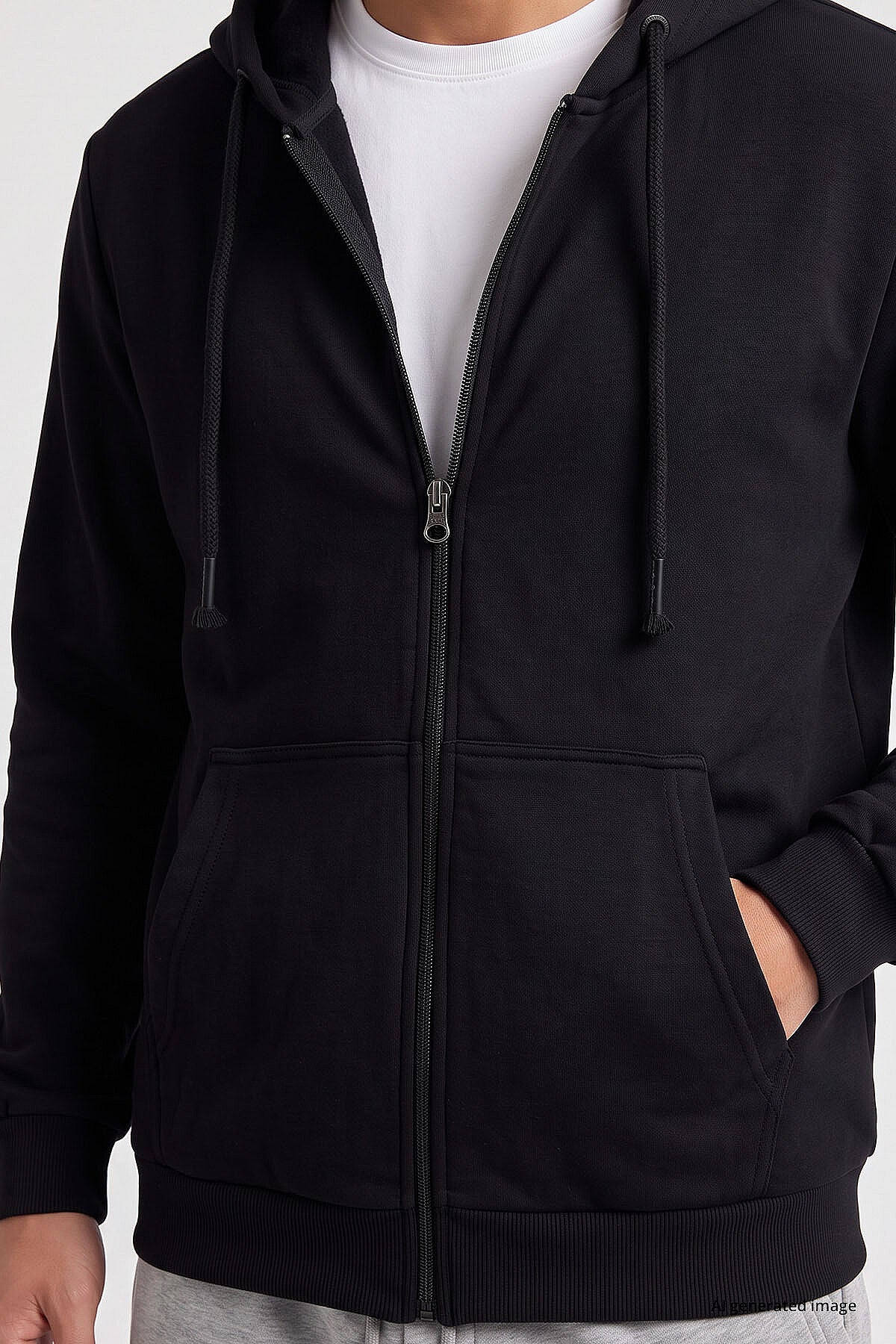 Siyah Standart Kalıp Basic Fermuarlı Erkek Sweatshirt - 88514