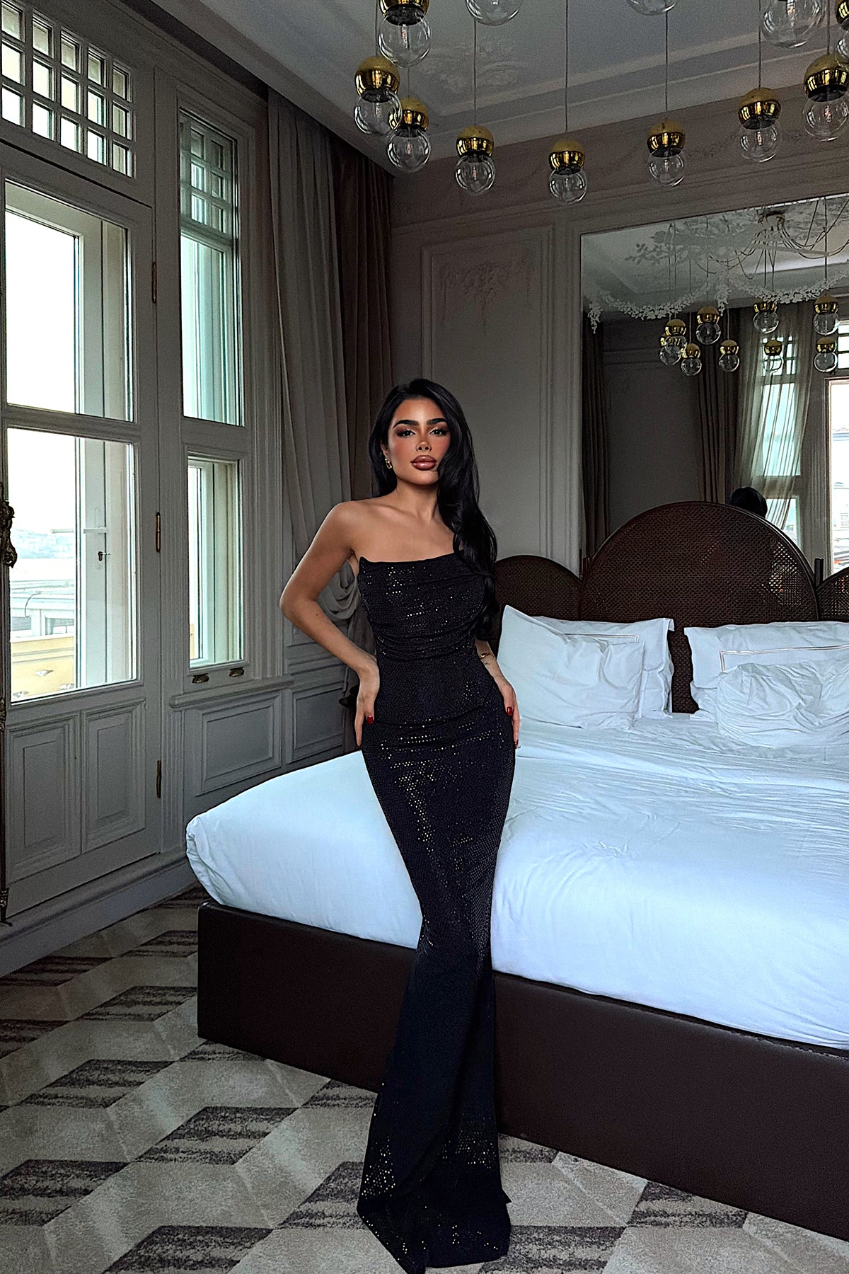 Siyah Lainie Uzun Elbise ATE-4374