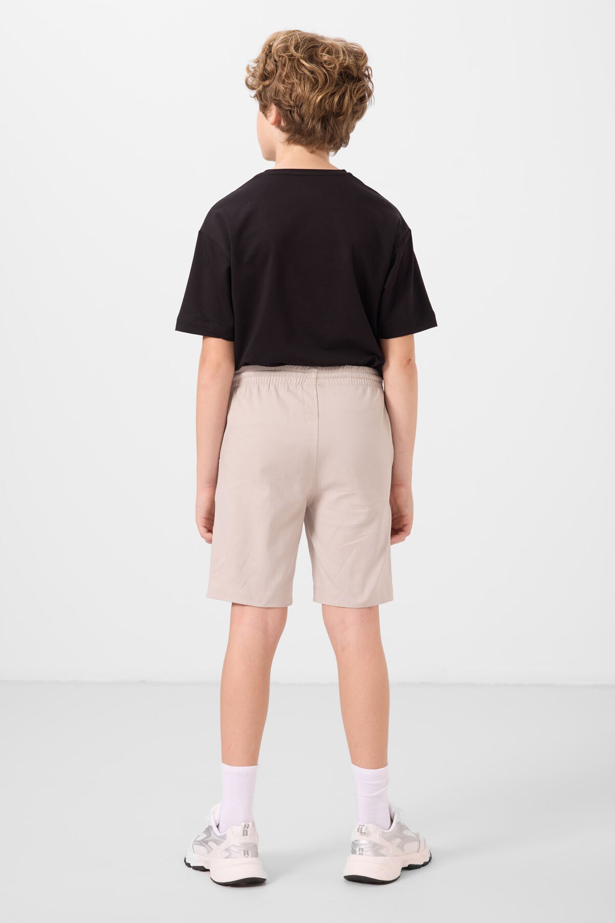 Siyah-Taş Pamuklu Oversize Fit Dokuma Hafif Esnek Chino Erkek Çocuk Şort Takım - 11277