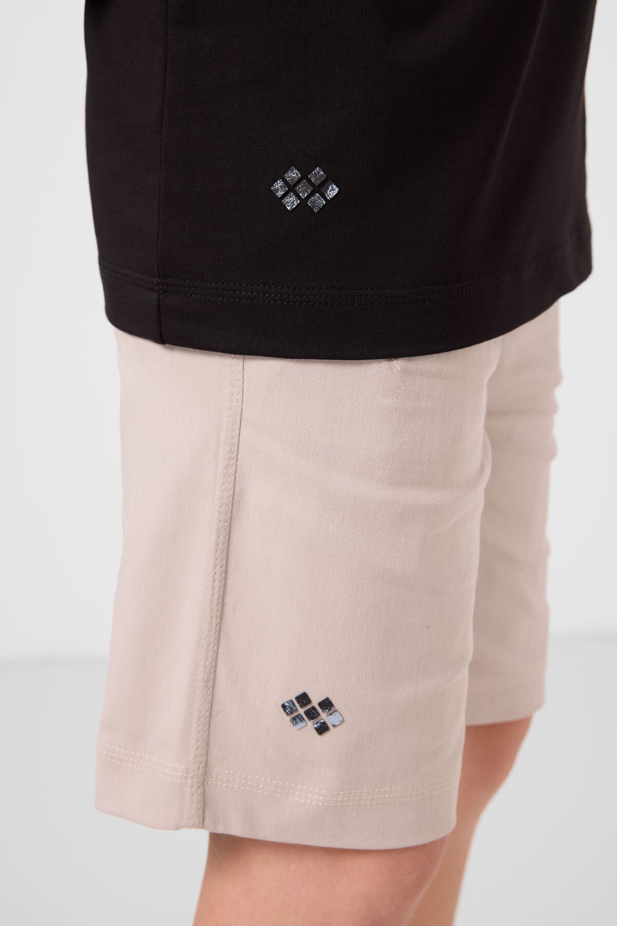 Siyah-Taş Pamuklu Oversize Fit Dokuma Hafif Esnek Chino Erkek Çocuk Şort Takım - 11277