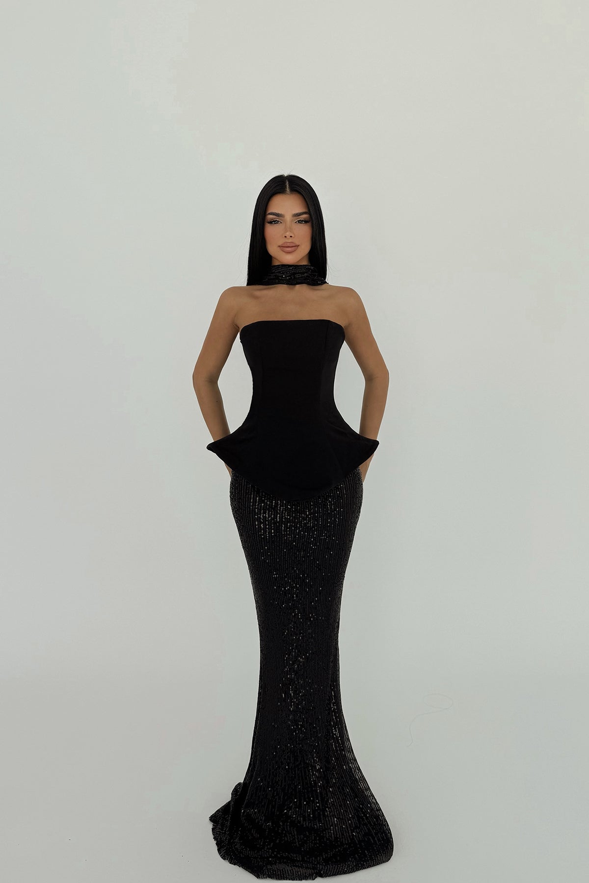 Siyah Viona Etek Üst Takım Abiye ATE-2709