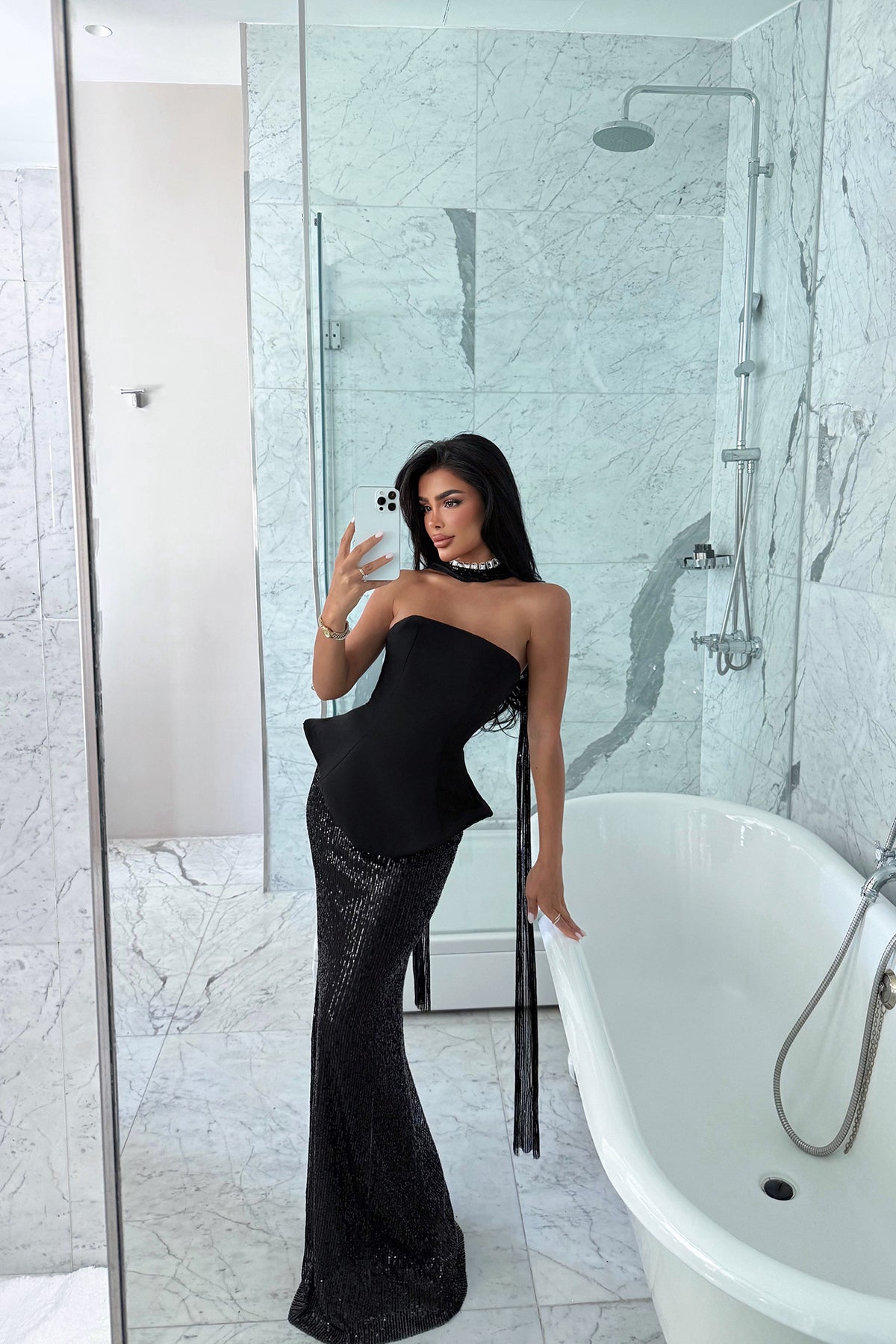 Siyah Viona Etek Üst Takım Abiye ATE-2709