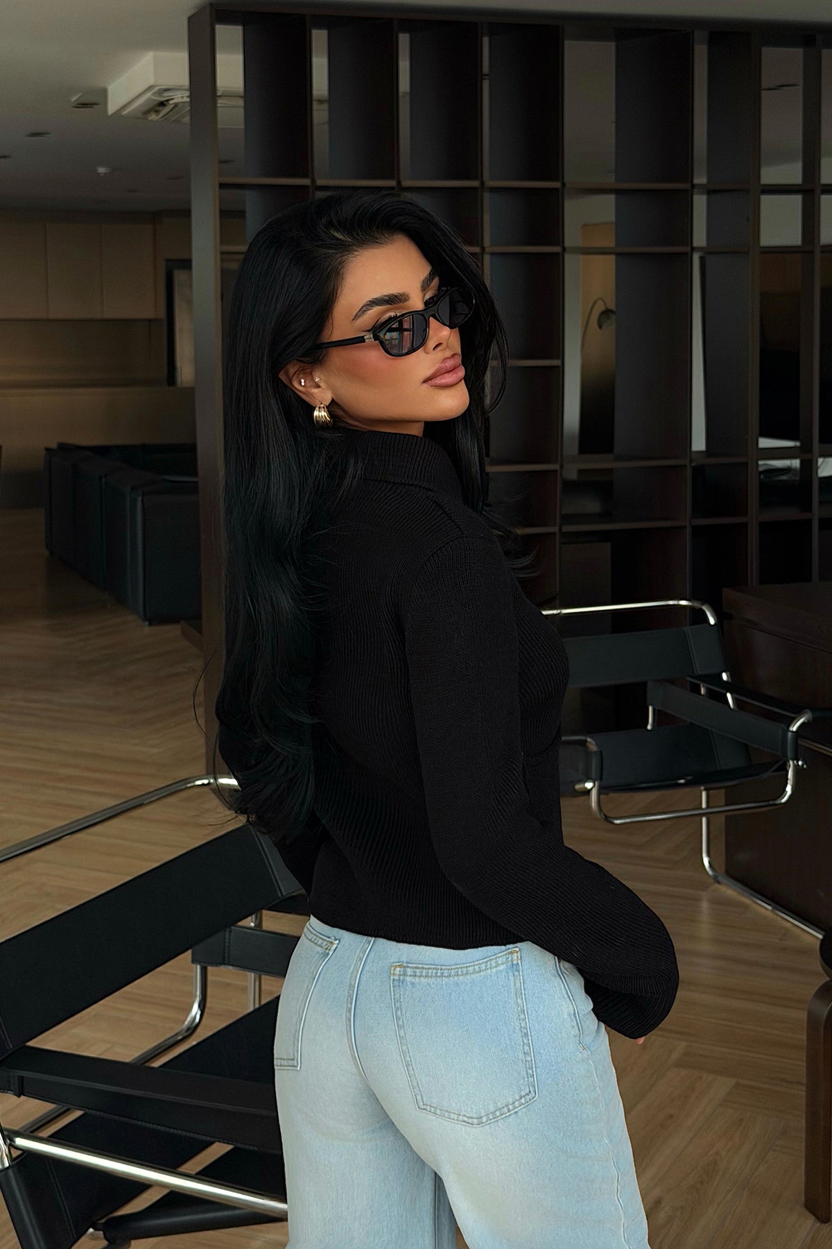 Siyah Leche Düğmeli Triko Hırka ATE-4497