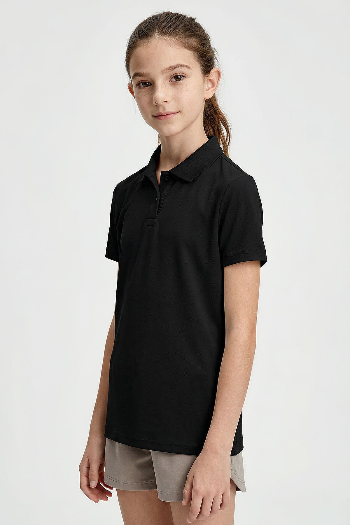 Siyah Polo Yaka Standart Fit Basic Unisex Çocuk T-Shirt - 11330