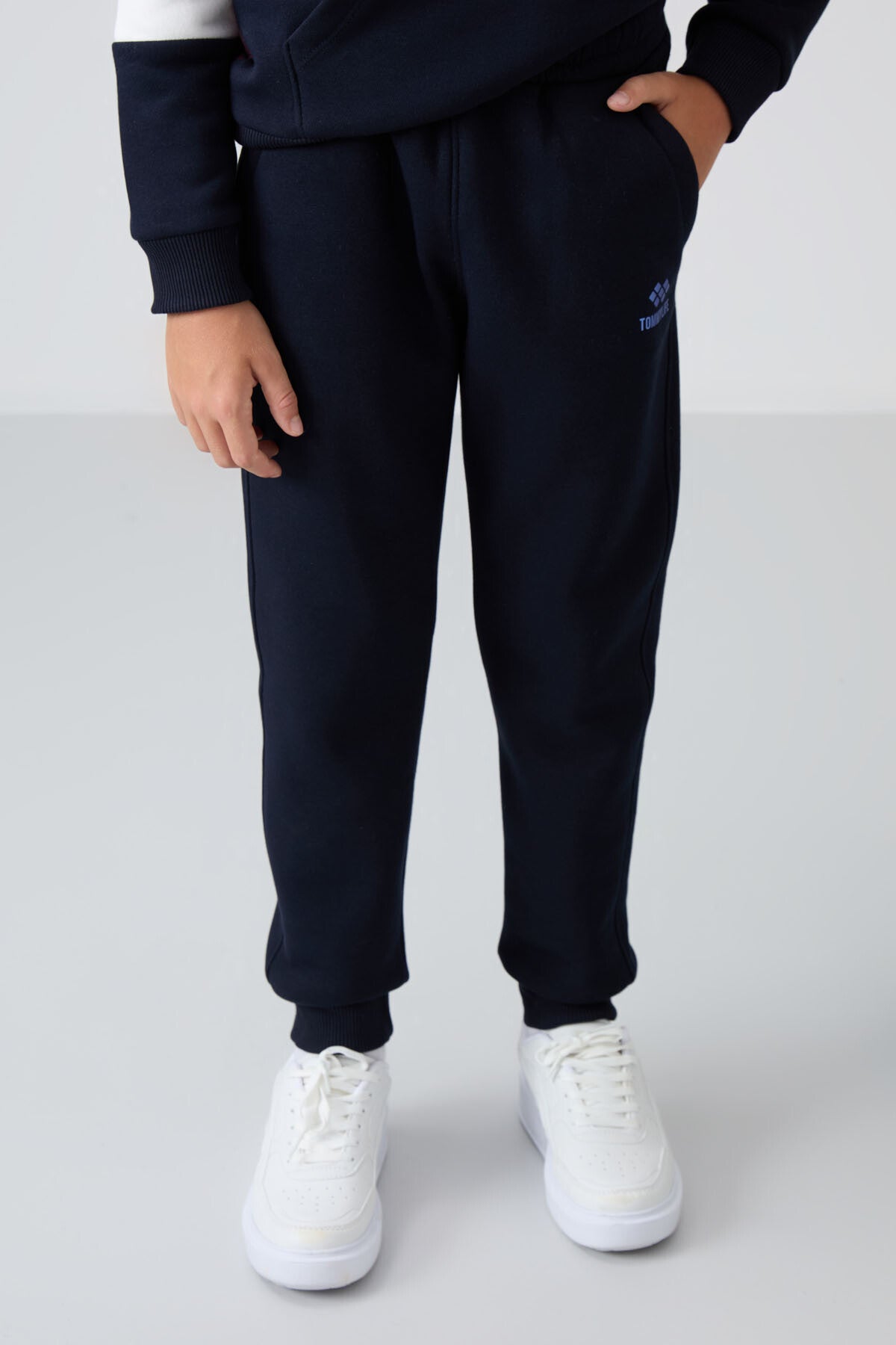 Soft Vişne-Lacivert Pamuklu Kalın İçi Tüylü Yumuşak Dokulu Standart Fit Nakışlı Erkek Çocuk Eşofman Takım - 11255