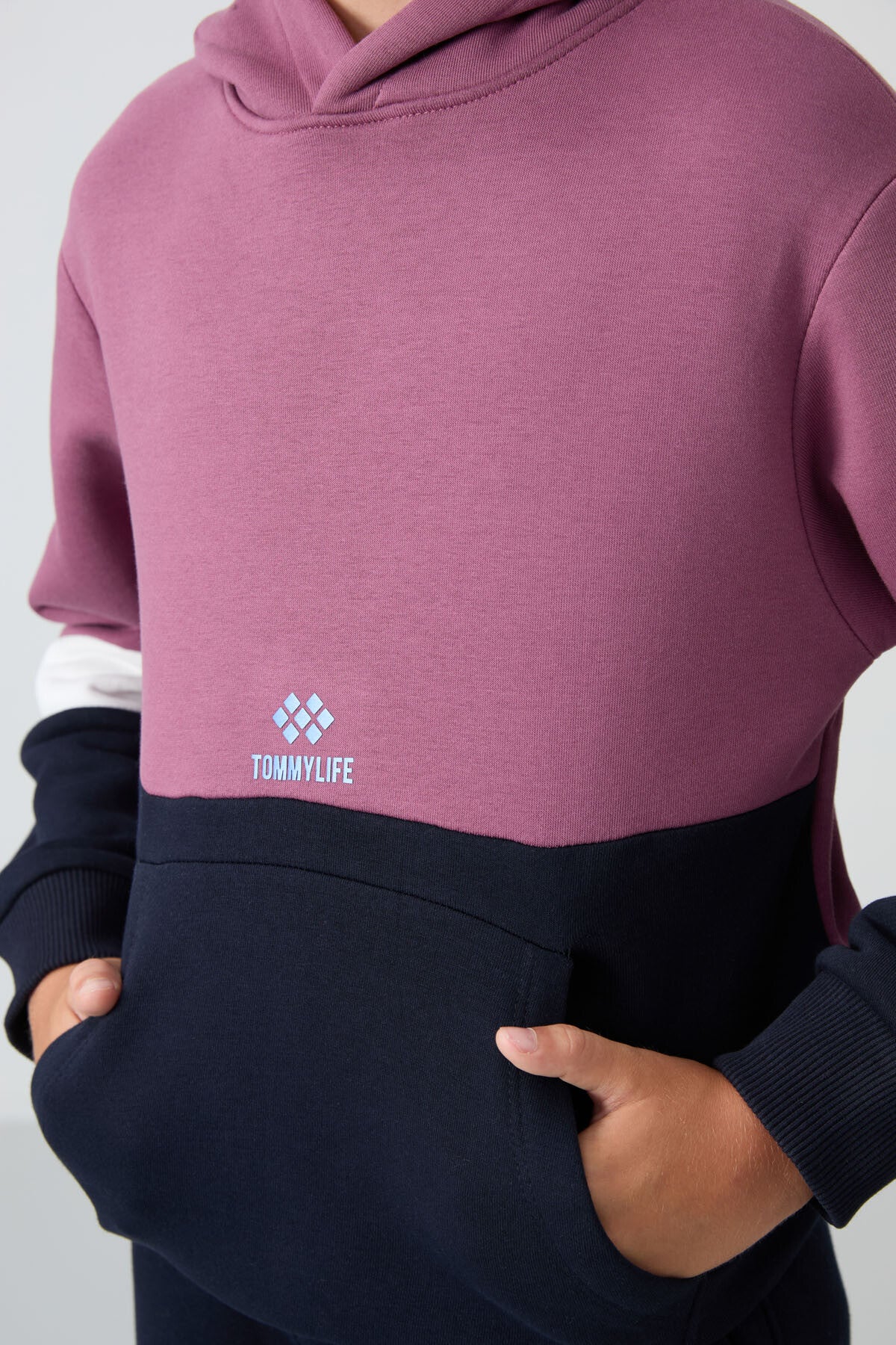 Soft Vişne-Lacivert Pamuklu Kalın İçi Tüylü Yumuşak Dokulu Standart Fit Nakışlı Erkek Çocuk Eşofman Takım - 11255