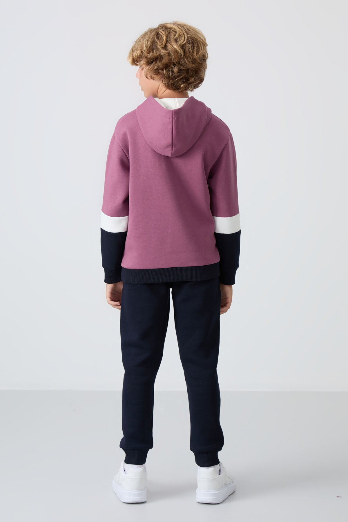 Soft Vişne-Lacivert Pamuklu Kalın İçi Tüylü Yumuşak Dokulu Standart Fit Nakışlı Erkek Çocuk Eşofman Takım - 11255