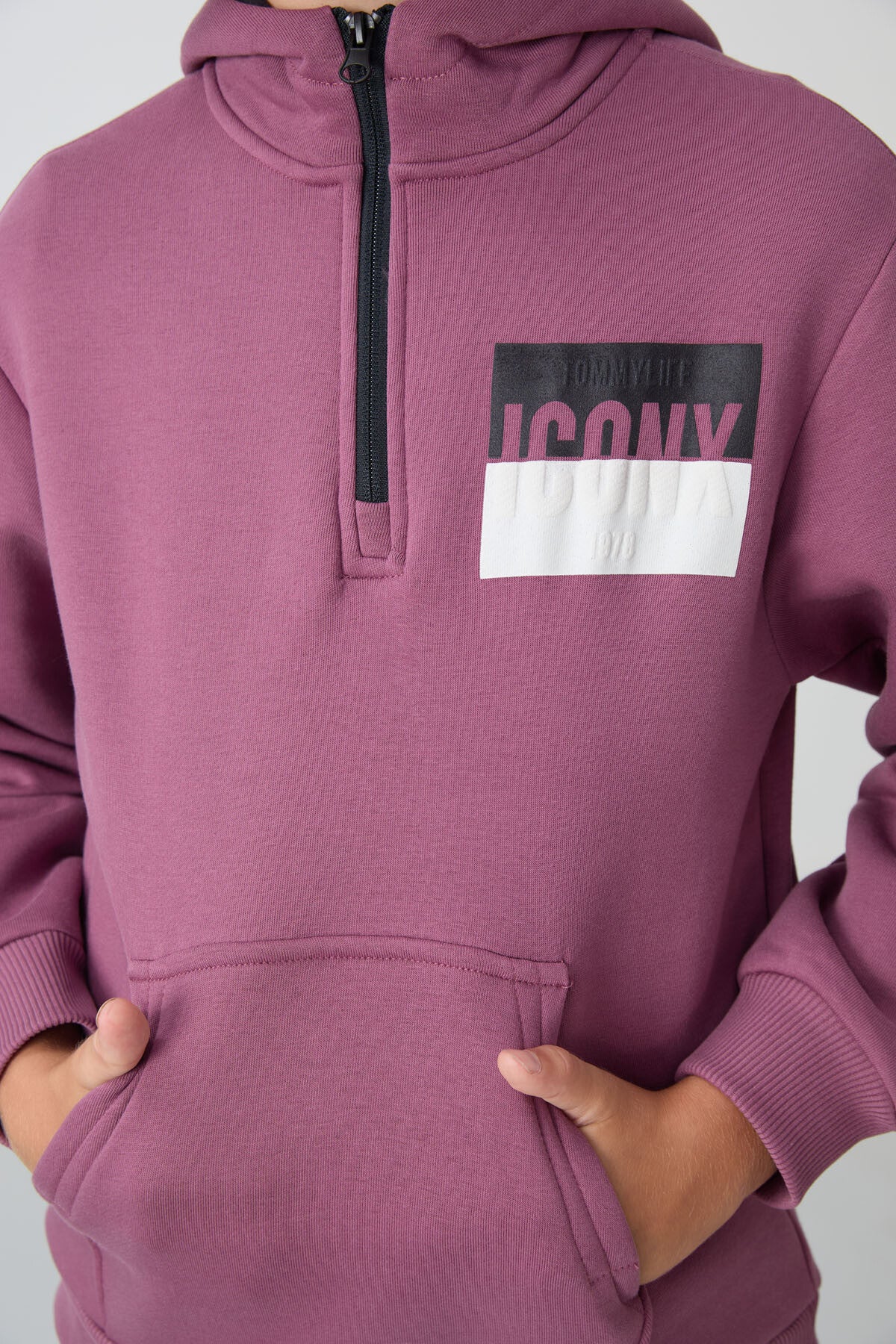 Soft Vişne-Lacivert Pamuklu Kalın İçi Tüylü Standart Fit Baskılı Erkek Çocuk Eşofman Takım - 11246