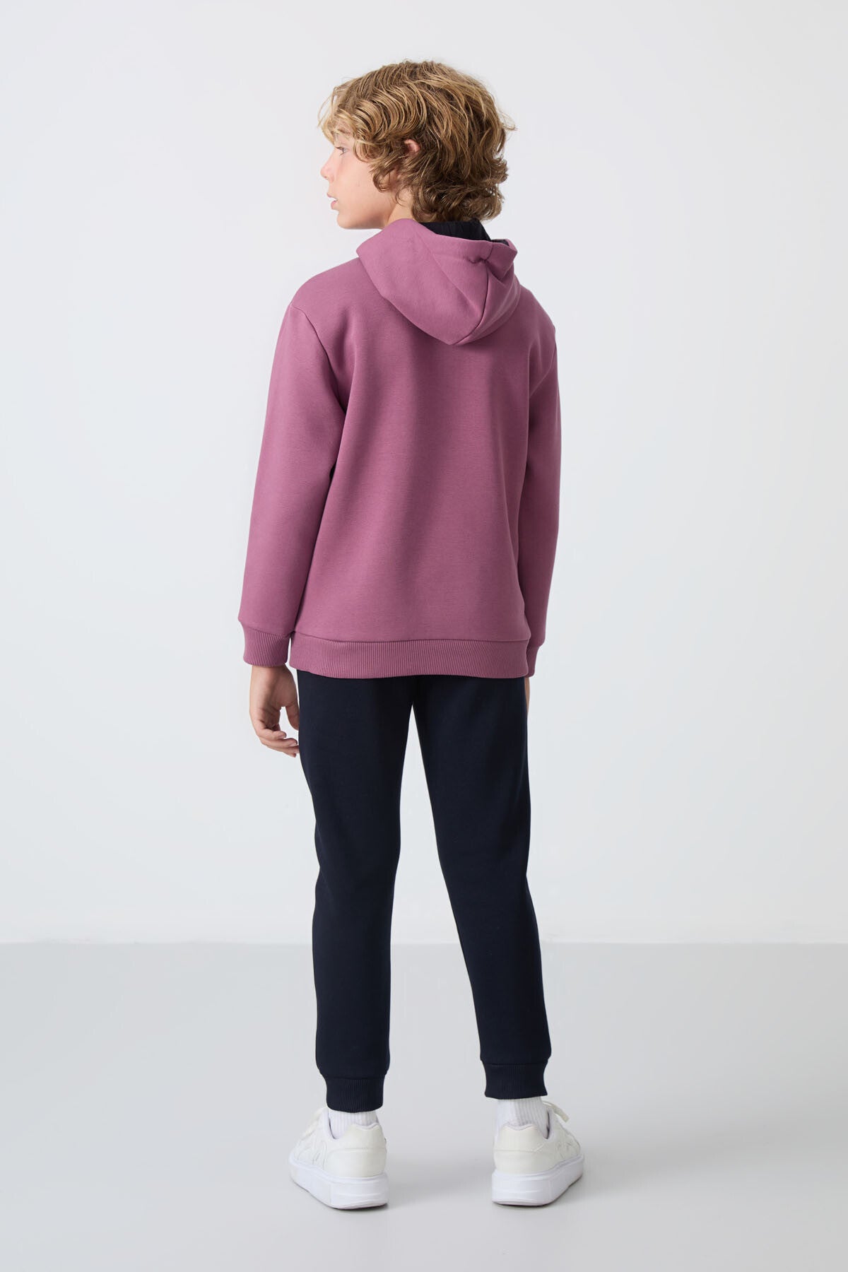 Soft Vişne-Lacivert Pamuklu Kalın İçi Tüylü Standart Fit Baskılı Erkek Çocuk Eşofman Takım - 11246