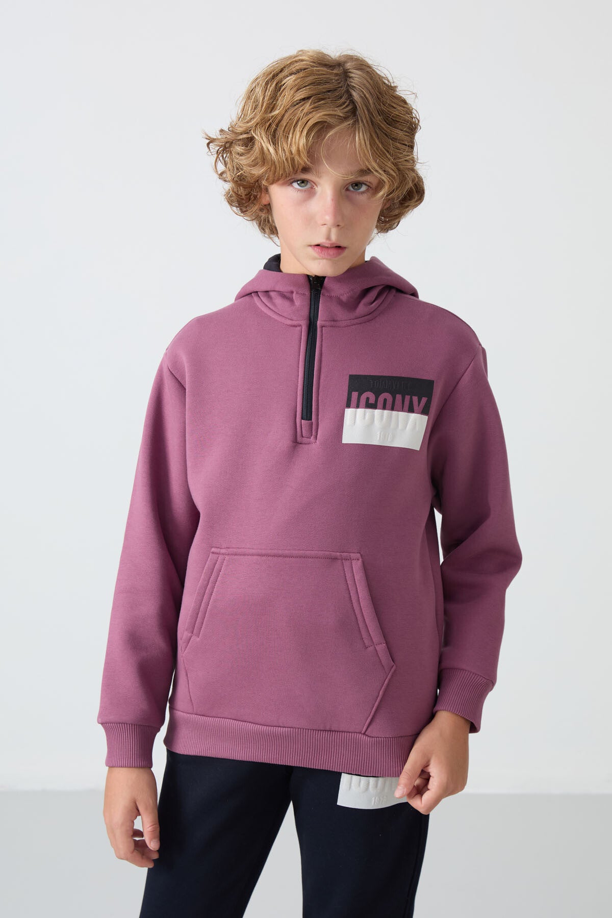 Soft Vişne-Lacivert Pamuklu Kalın İçi Tüylü Standart Fit Baskılı Erkek Çocuk Eşofman Takım - 11246