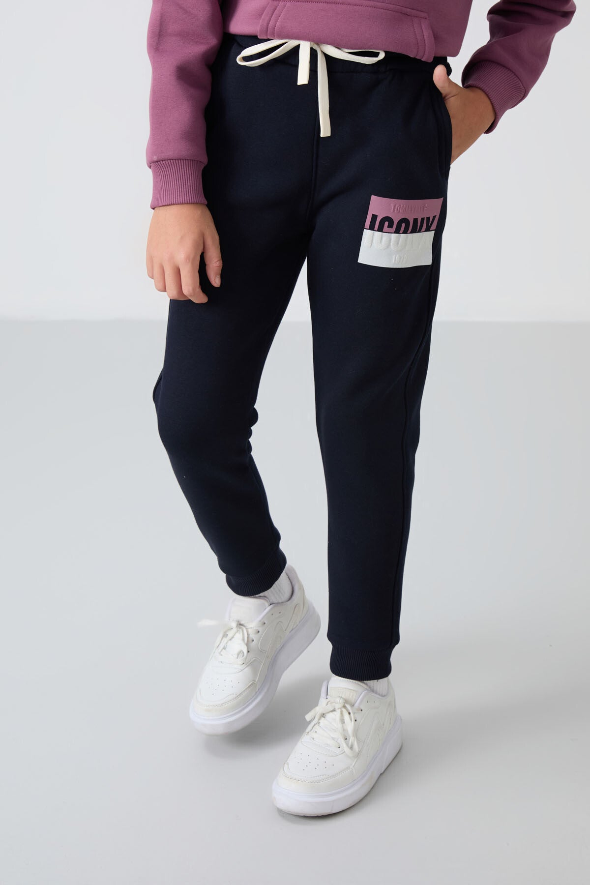 Soft Vişne-Lacivert Pamuklu Kalın İçi Tüylü Standart Fit Baskılı Erkek Çocuk Eşofman Takım - 11246