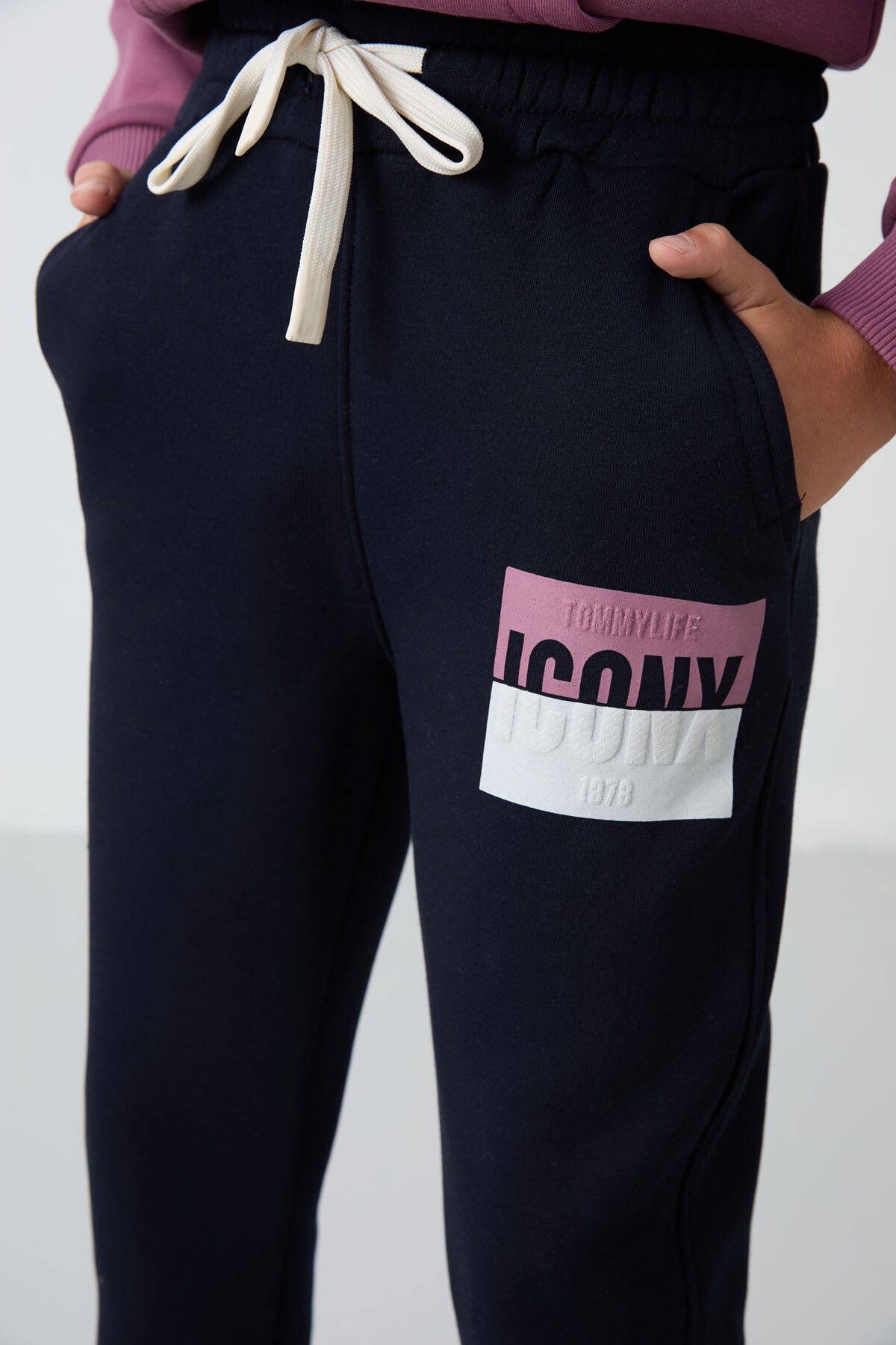 Soft Vişne-Lacivert Pamuklu Kalın İçi Tüylü Standart Fit Baskılı Erkek Çocuk Eşofman Takım - 11246