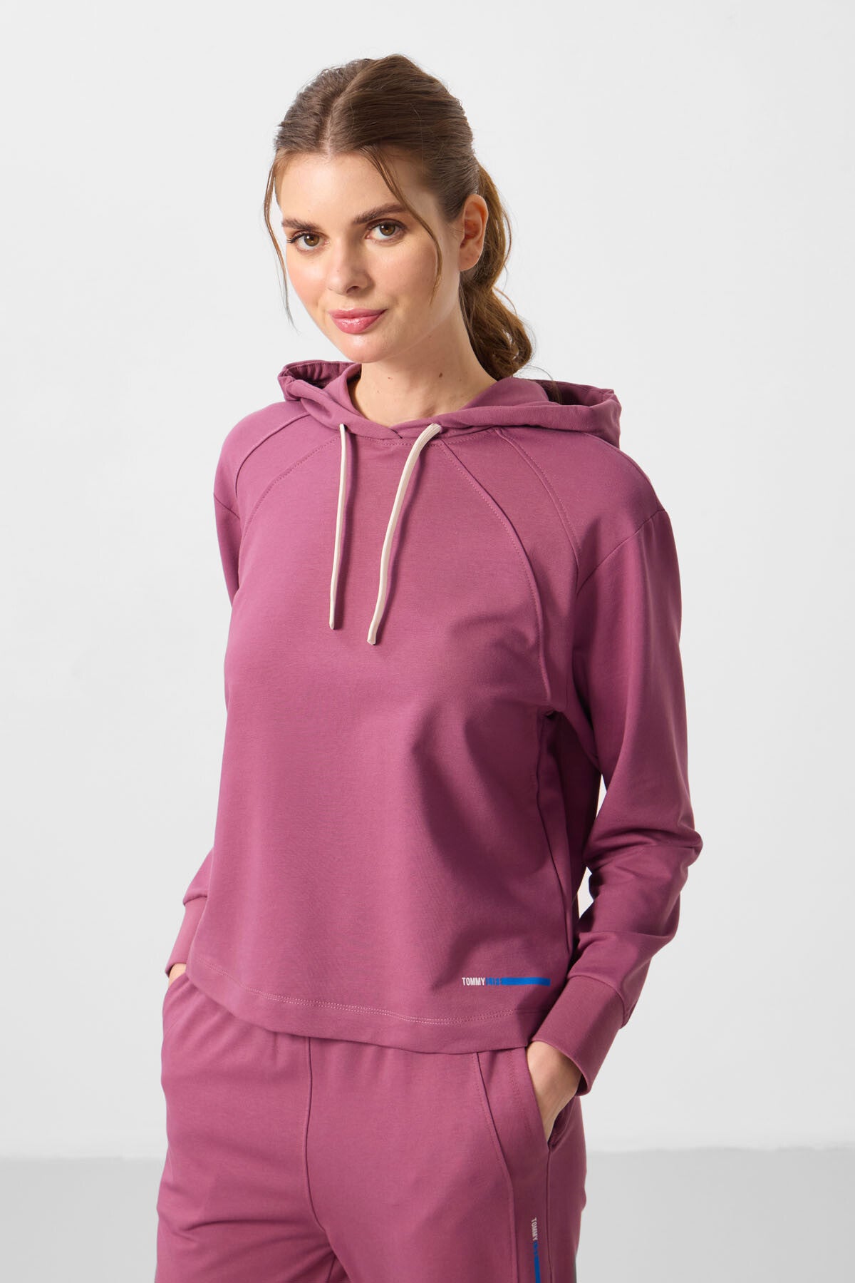 Soft Vişne Kapüşonlu Oversize Kadın Eşofman Takım - 95336