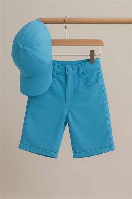 Şort ve Şapka Takımı Mavi 12 Yaş