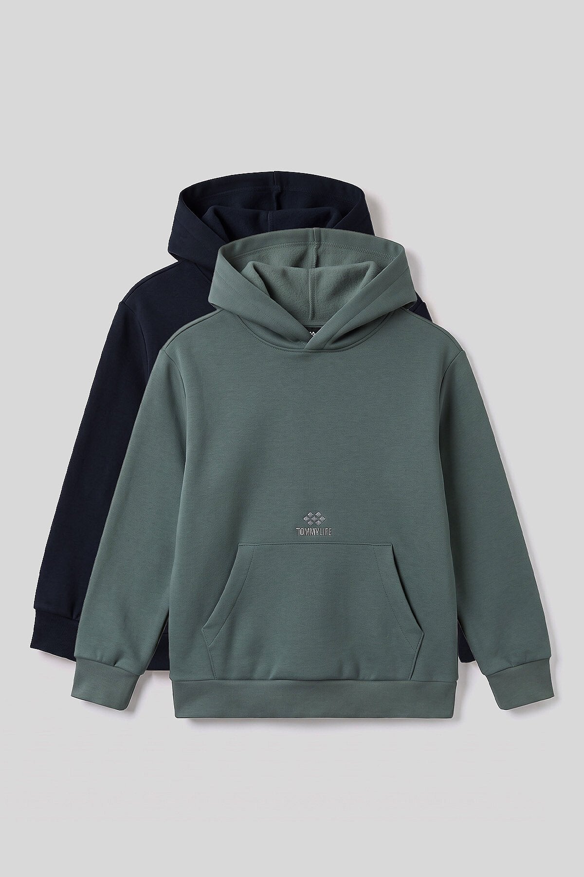 Standart Fit 2'li Paket Haki-Lacivert Erkek Çocuk Sweatshirt - 11215