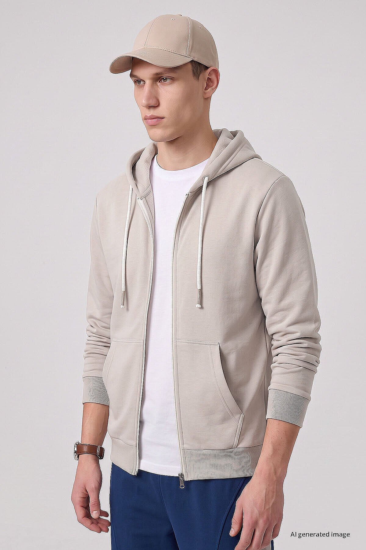 Standart Kalıp Basic 2'li Paket Bej-Lacivert Erkek Sweatshirt - 88514
