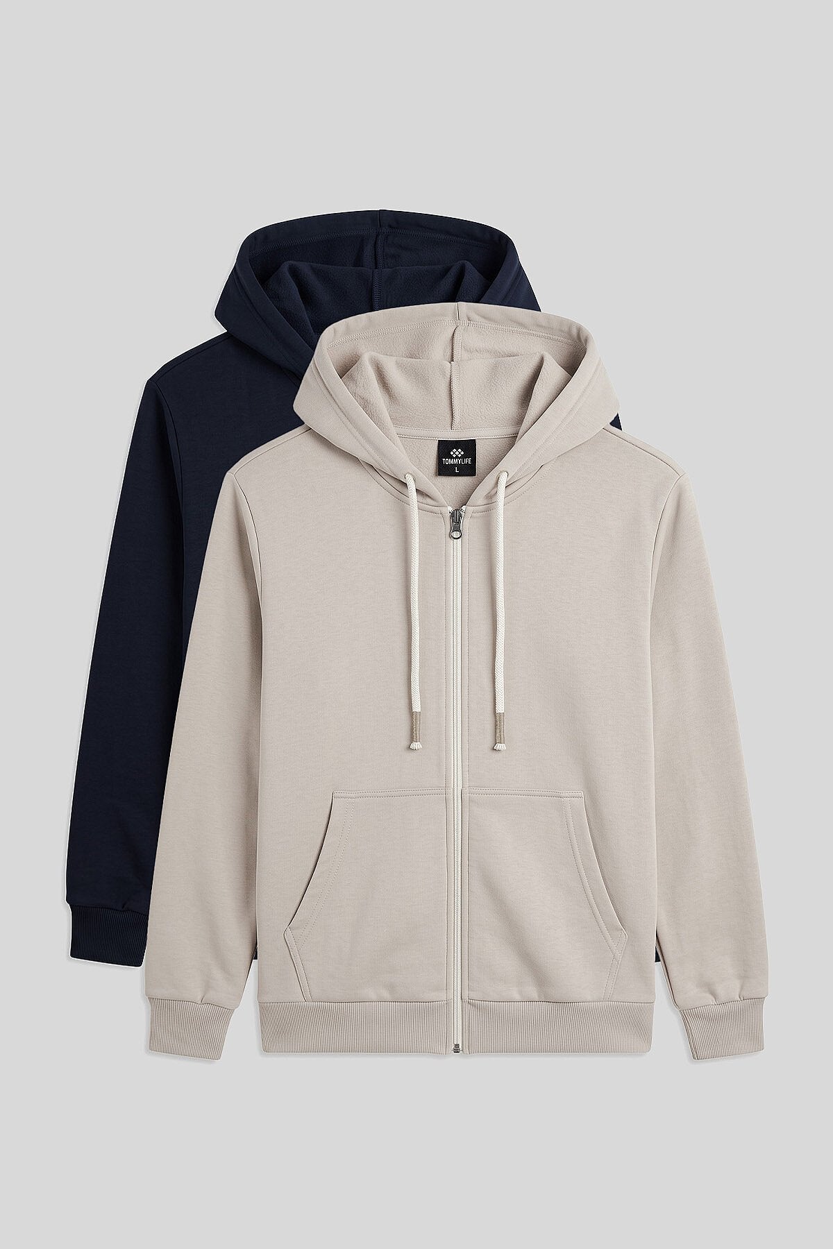 Standart Kalıp Basic 2'li Paket Bej-Lacivert Erkek Sweatshirt - 88514
