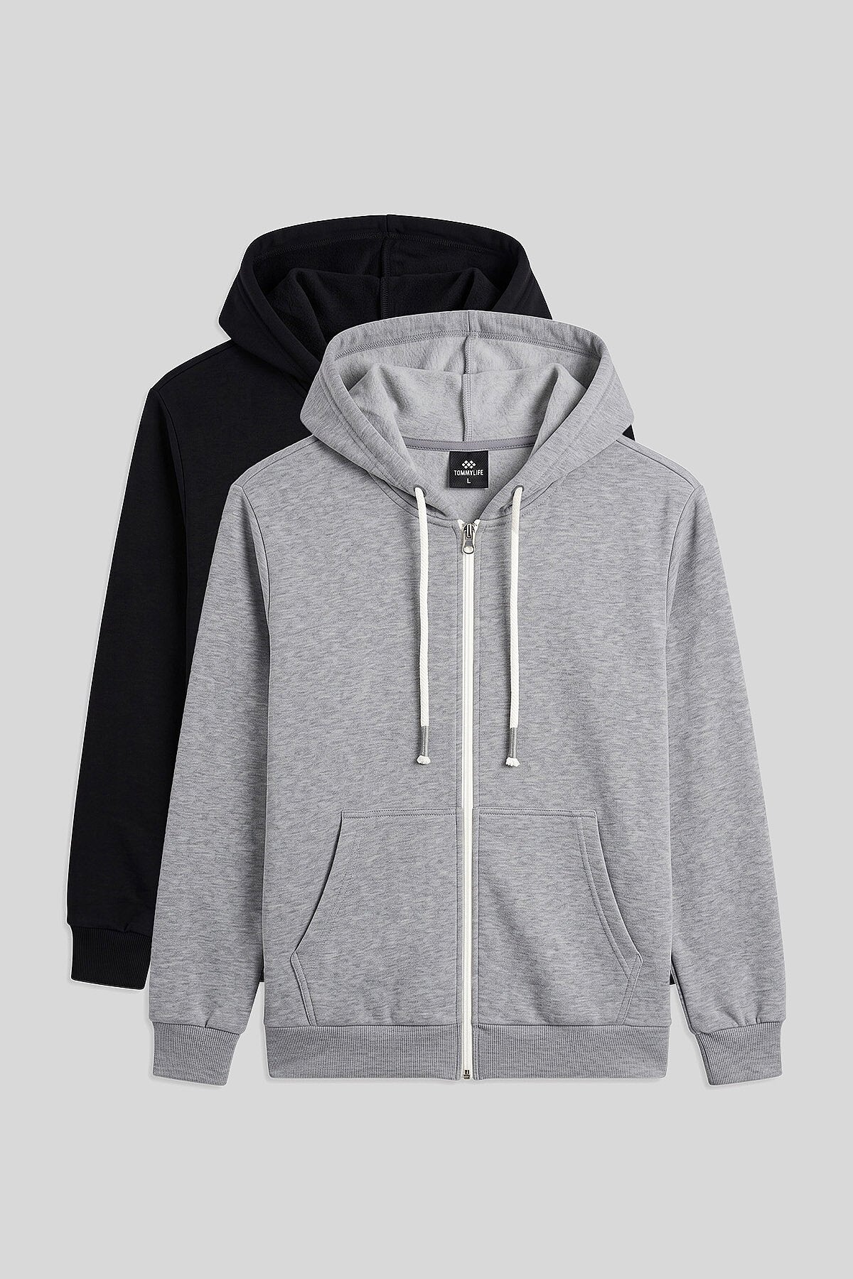 Standart Kalıp Basic 2'li Paket Siyah-Gri Melanj Erkek Sweatshirt - 88514