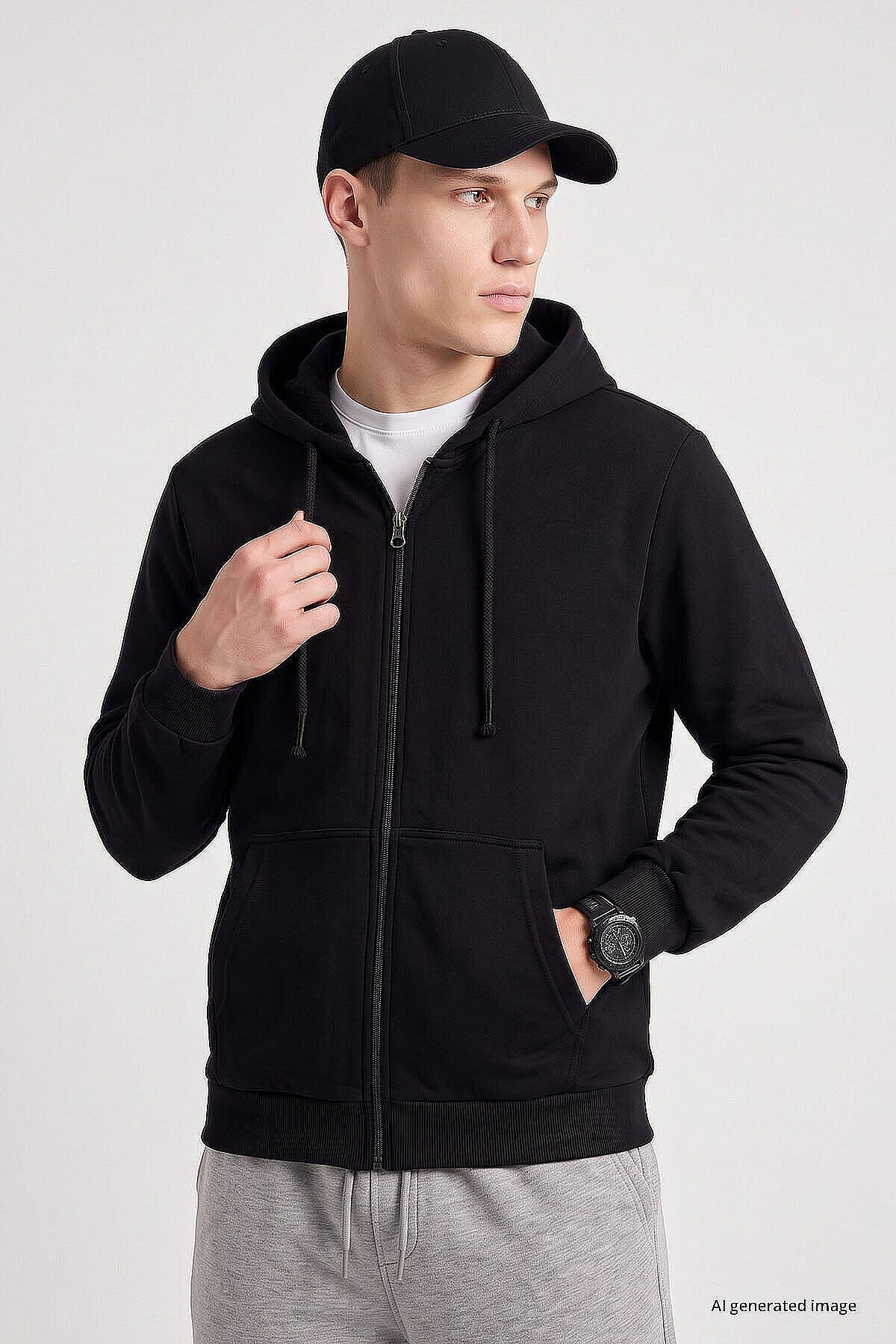 Standart Kalıp Basic 2'li Paket Siyah-Haki Erkek Sweatshirt - 88514