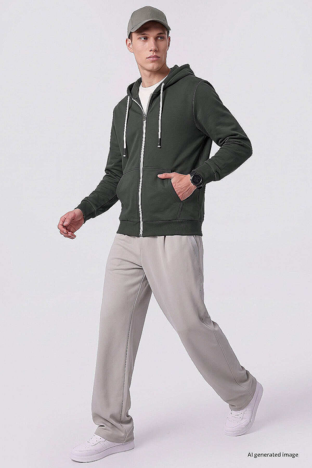 Standart Kalıp Basic 3'lü Paket Haki-Lacivert-Bej Erkek Sweatshirt - 88514