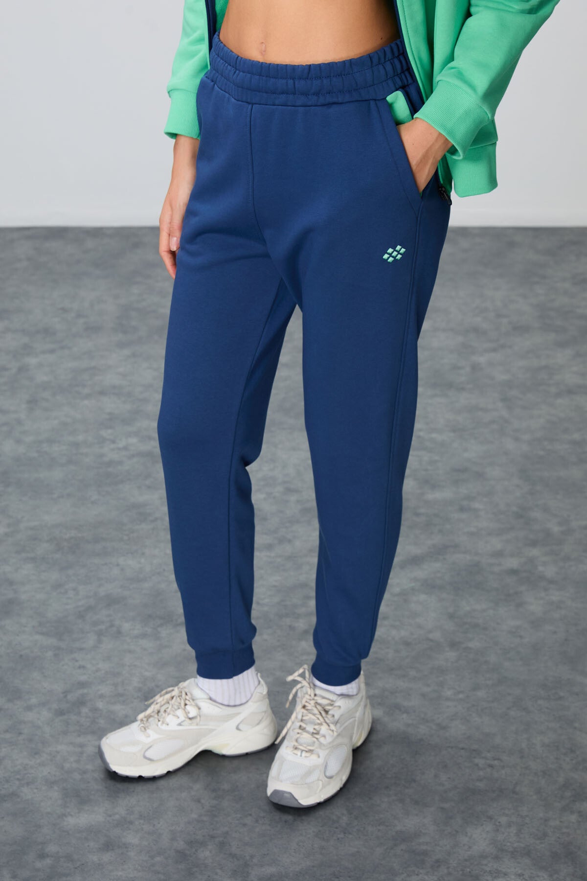 Su Yeşili-Parlament Pamuklu Kalın Kapüşonlu Oversize Fit Kadın Eşofman Takım - 95343