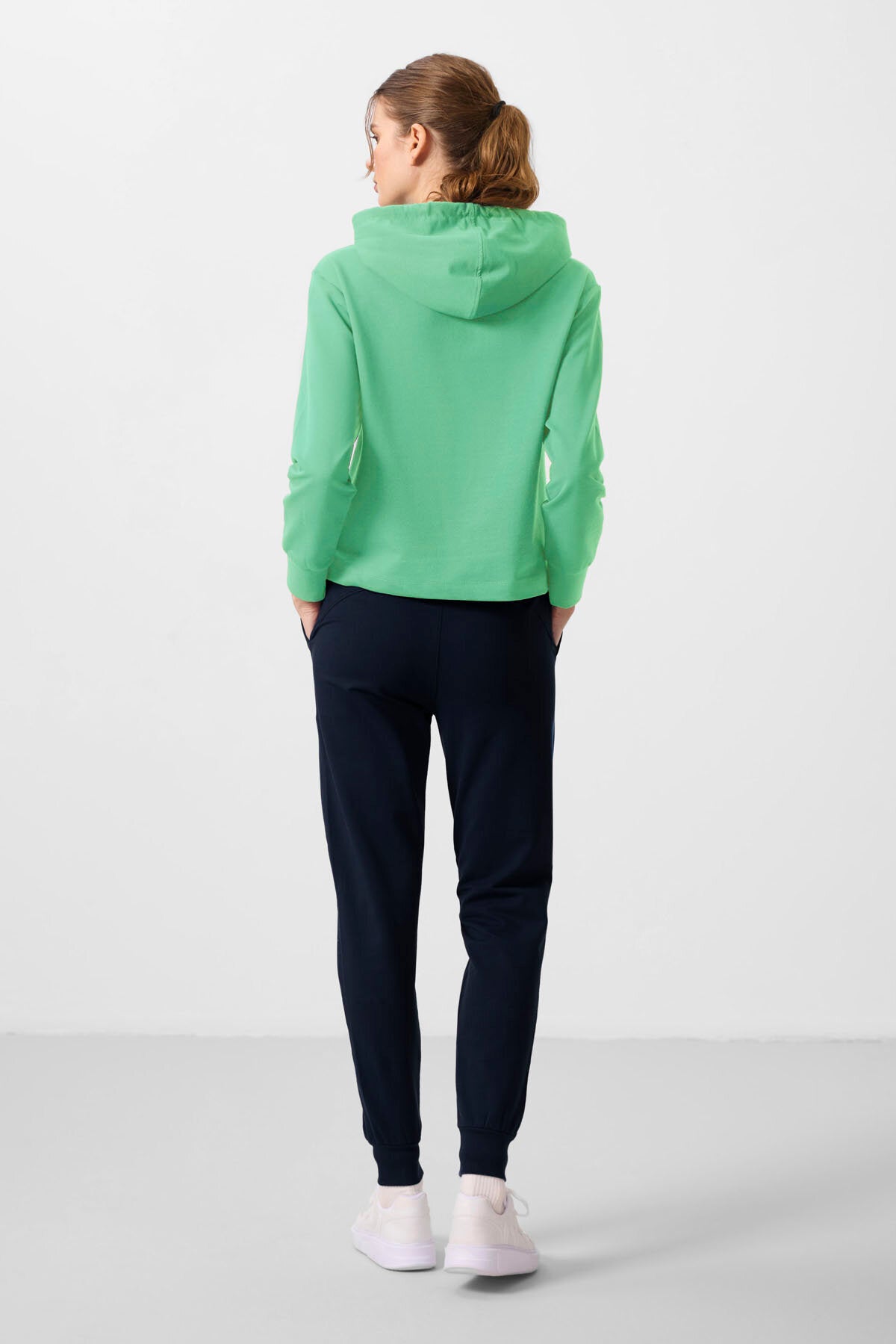 Su Yeşili-Lacivert Kapüşonlu Oversize Kadın Eşofman Takım - 95336