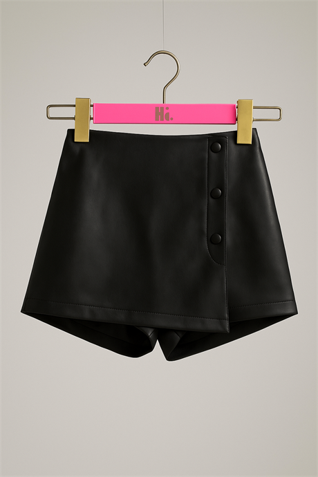 Suni Deri Şort Etek Siyah 4 Yaş