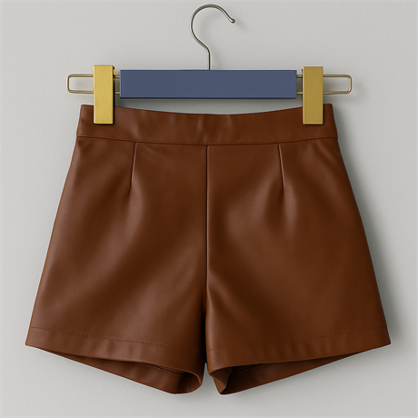 Suni Deri Şort Etek Kahverengi 8 Yaş