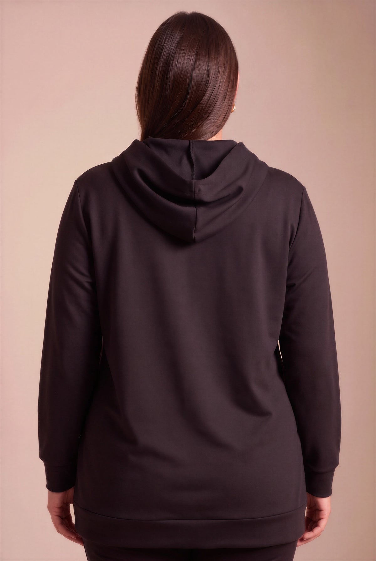Özel Baskılı Kapşonlu Büyük Beden Sweatshirt Siyah