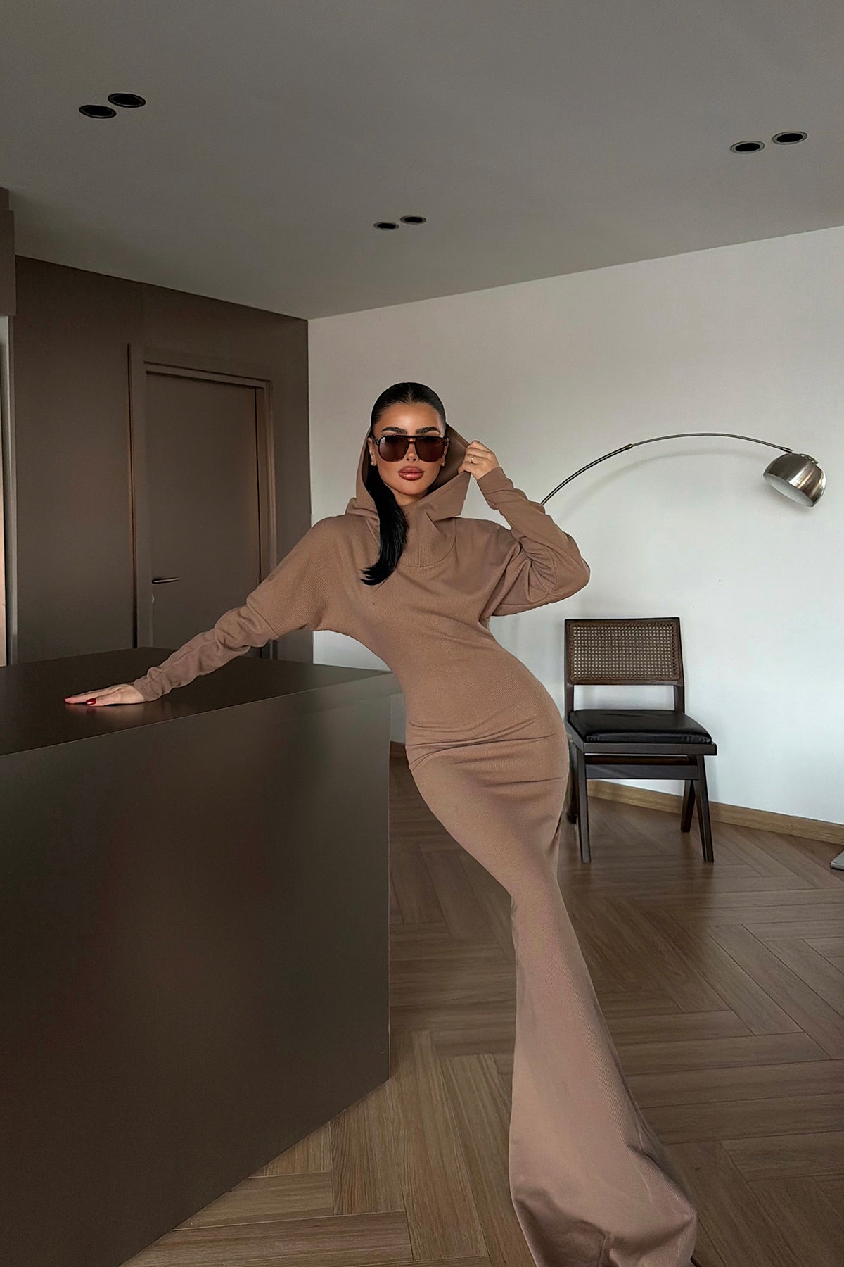 Taba Magma uzun kapüşonlu elbise ATE-4367