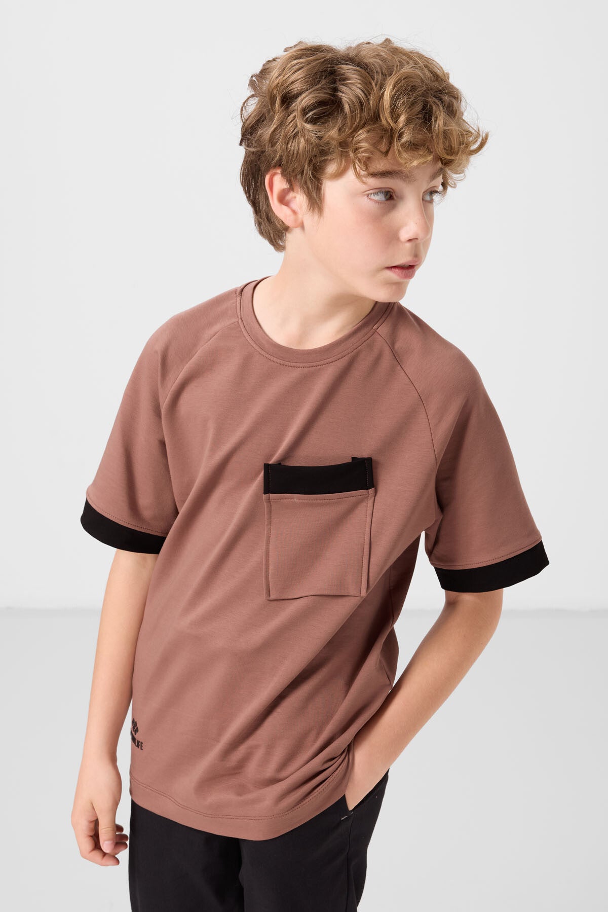 Tarçın Pamuklu Yumuşak Dokulu Oversize Cep Detaylı Erkek Çocuk T-Shirt - 11295